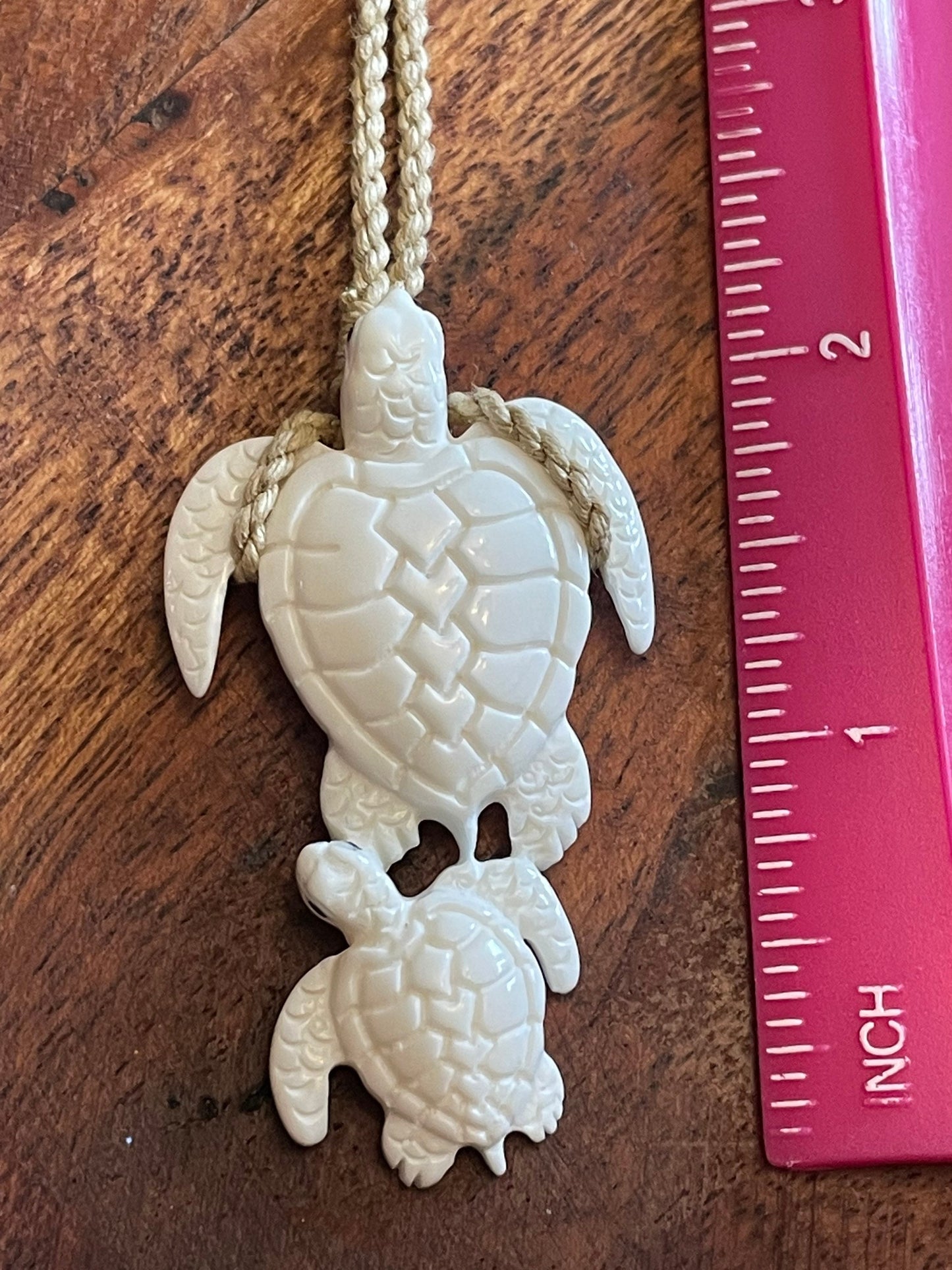Sweet Pair of Polynesian Sea Turtles Carved from Solid Bone Adjustable Necklace