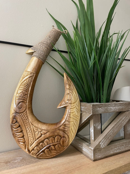 Handmade Polynesian Fish Hook Wall Decor – Engraved Hei Makau