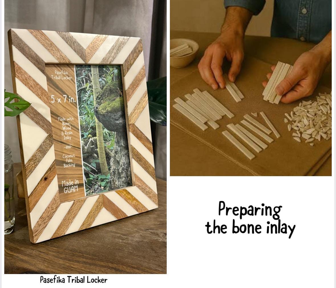 Polynesian Wood & Bone Inlay 5x7 Picture Frame