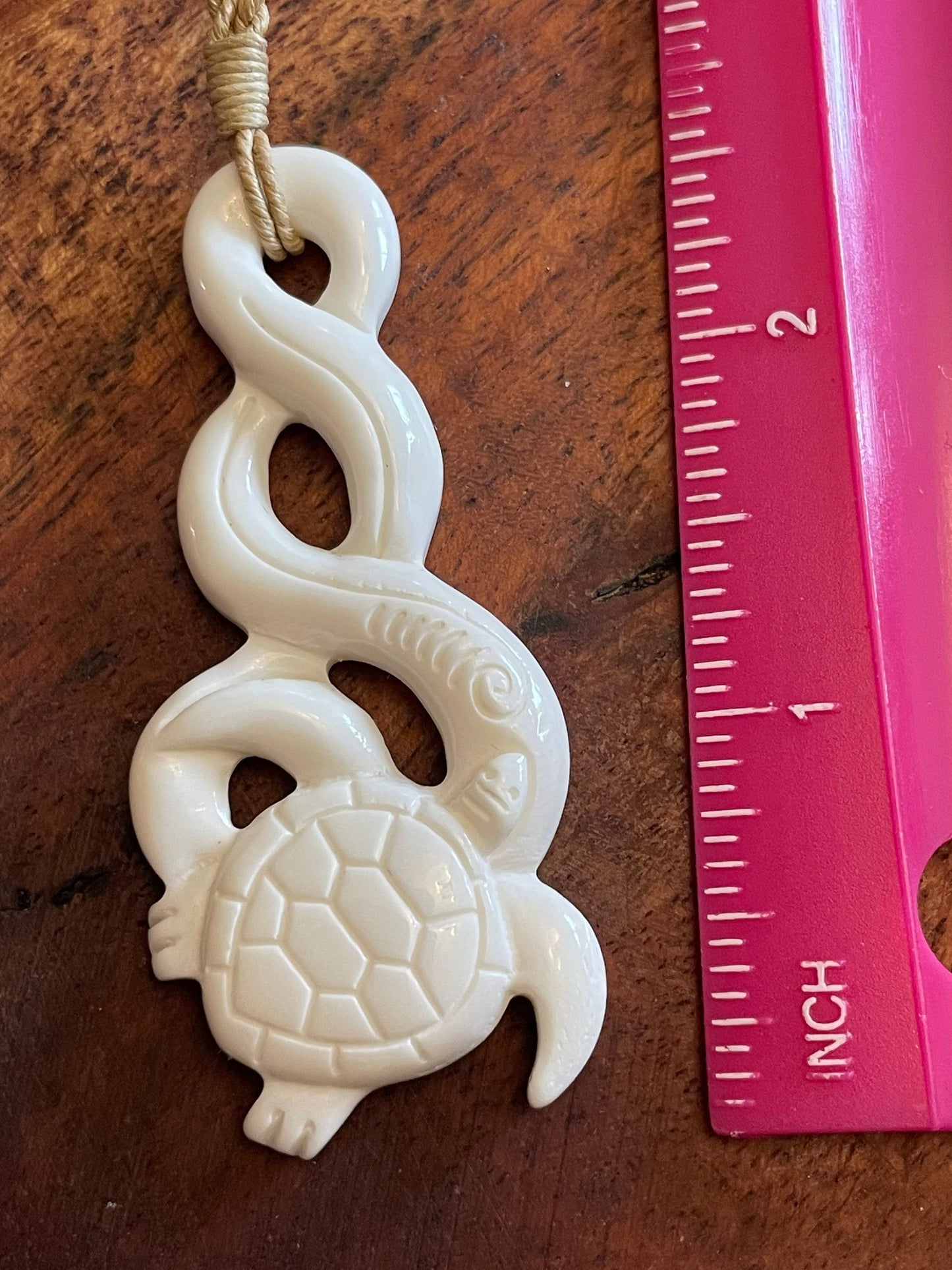 Hand Carved Buffalo Bone Turtle Pikorua Necklace, Adjustable Length
