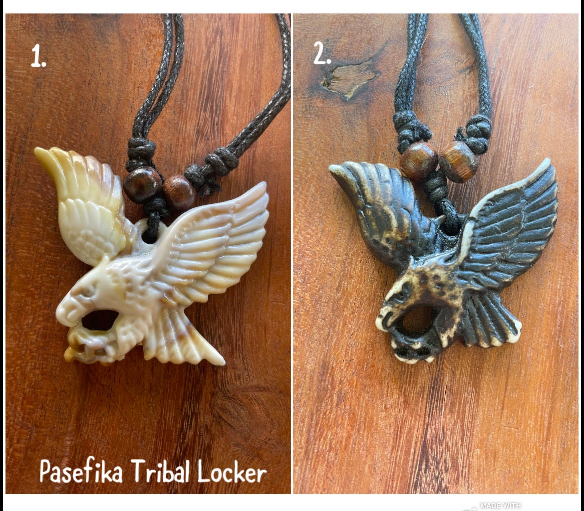 Rustic Buffalo Bone and Resin Eagle or Hawk Pendants on Adjustable Surfer Knot Necklace.