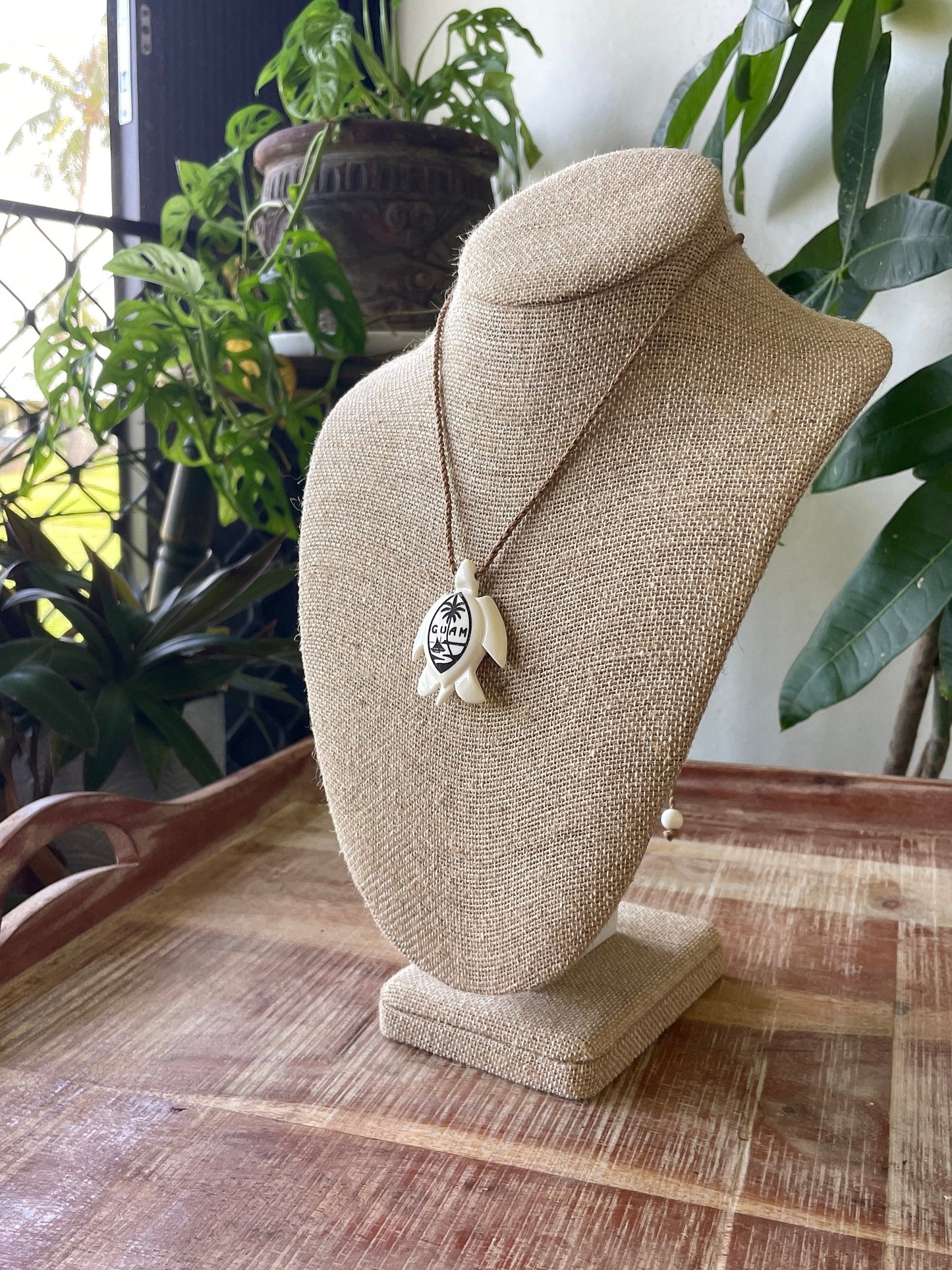 Handcarved Bone Guam Flag Sea Turtle Necklace – Adjustable Chamorro Jewelry