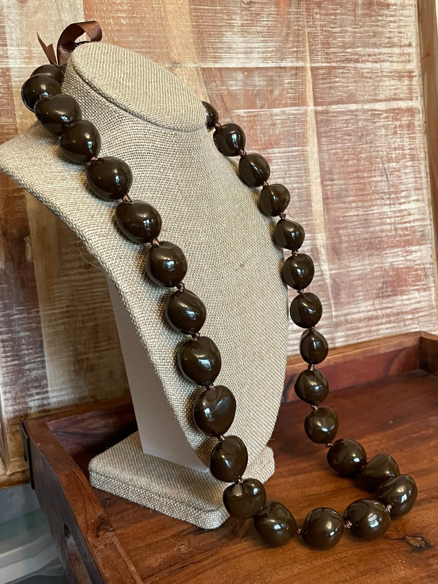 Authentic Kukui Nut Lei – Hawaiian Ribbon Necklace, Polynesian Jewelry
