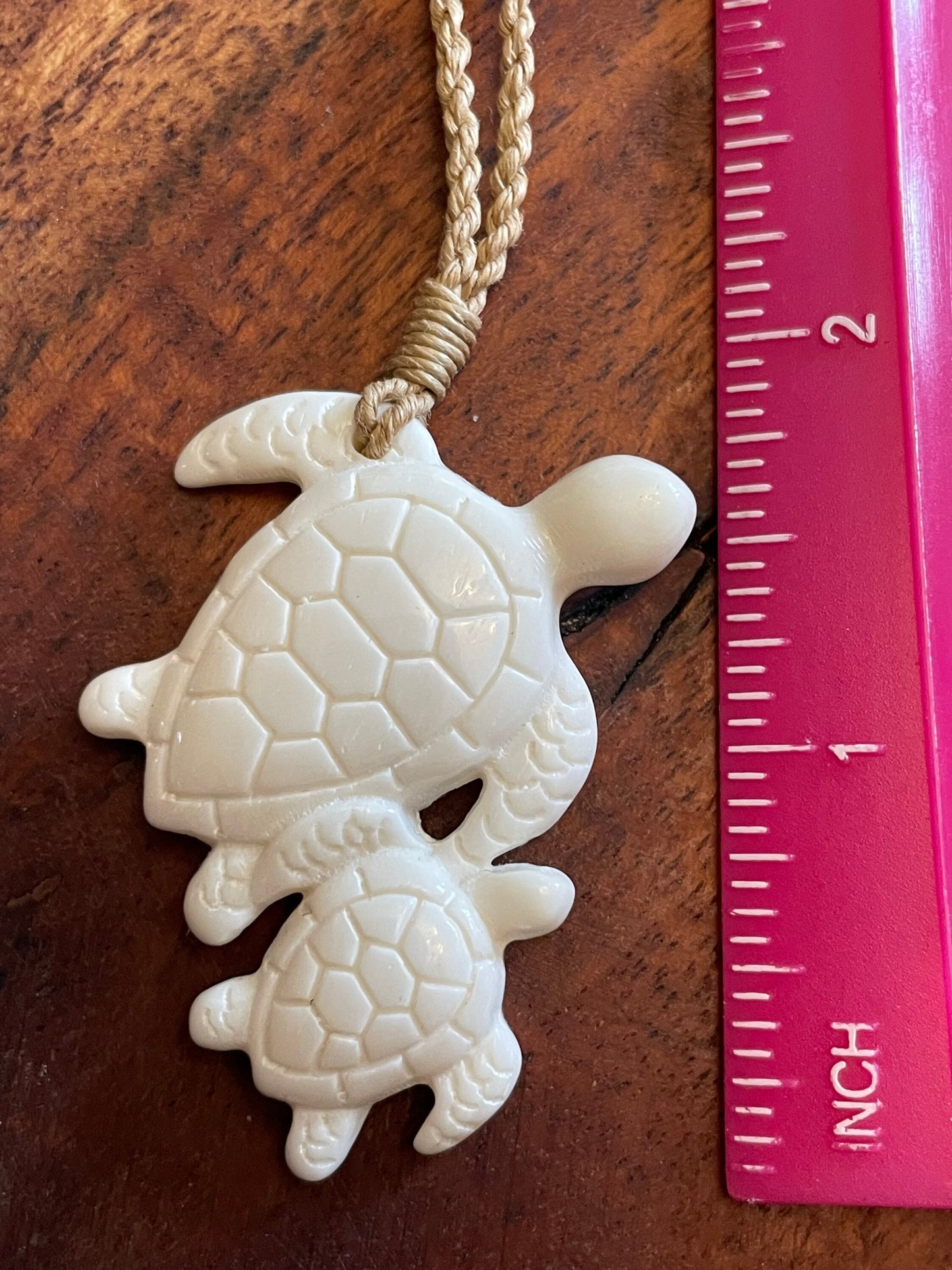 Momma and Baby Sea Turtle Duo Hand Carved Solid Bone Adjustable Necklace