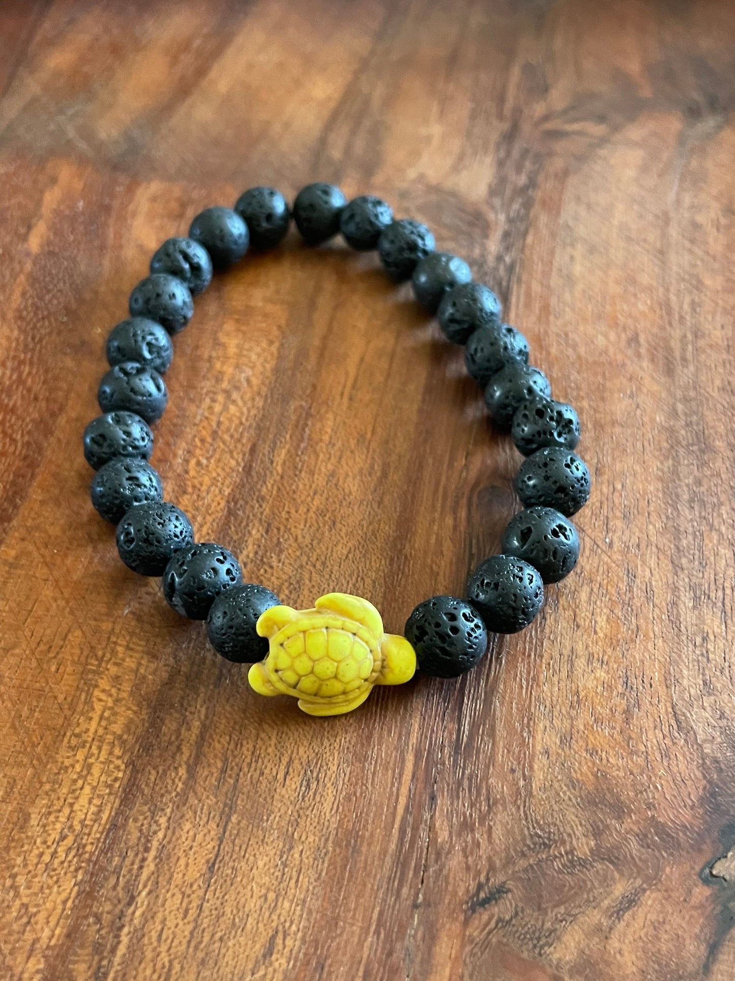 Lava Bead Bracelet with Clay Honu Turtle Accent