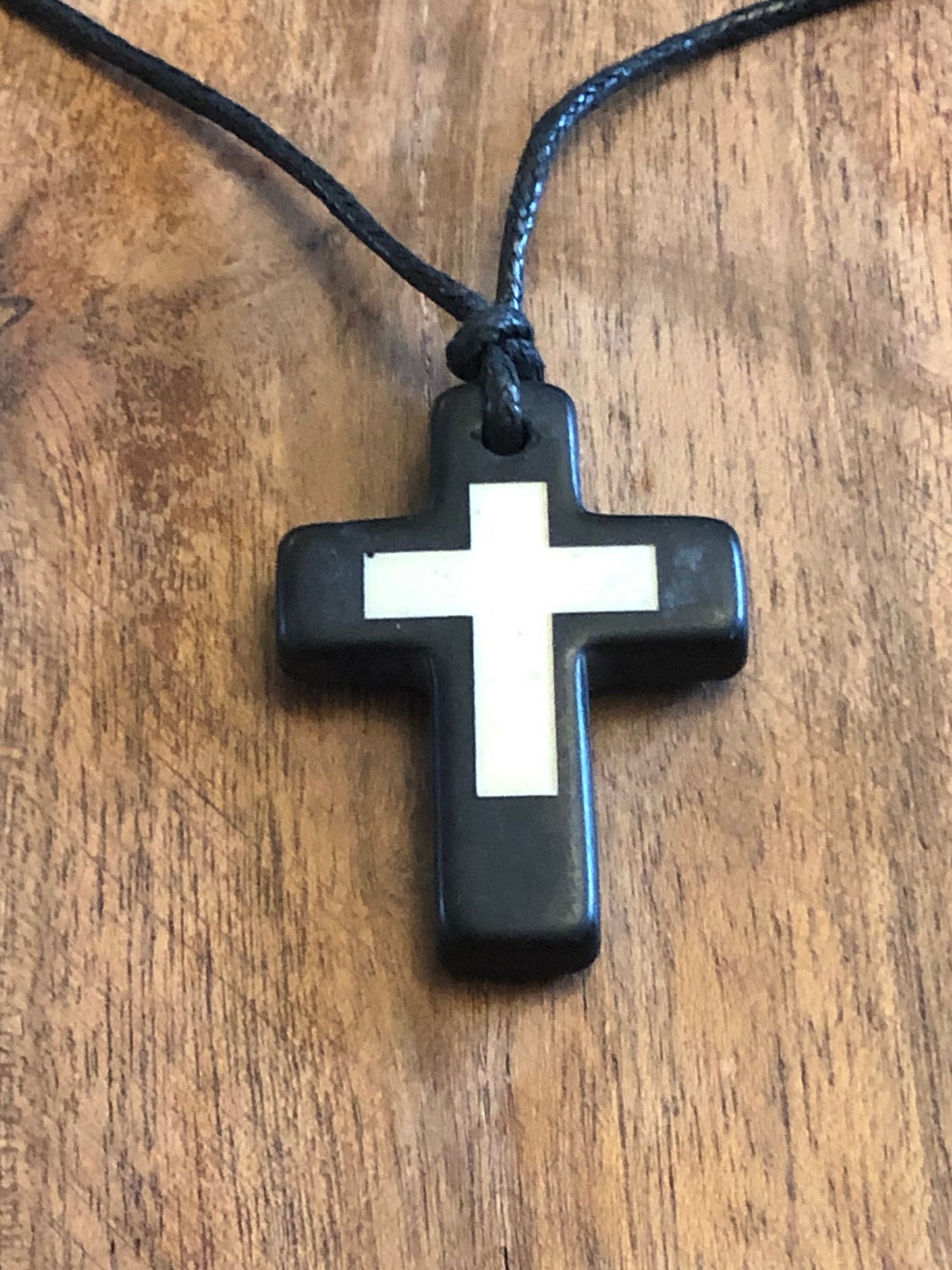 Christian Bone and Resin Cross Adjustable Necklace Polynesian Handcrafted Surfer Style
