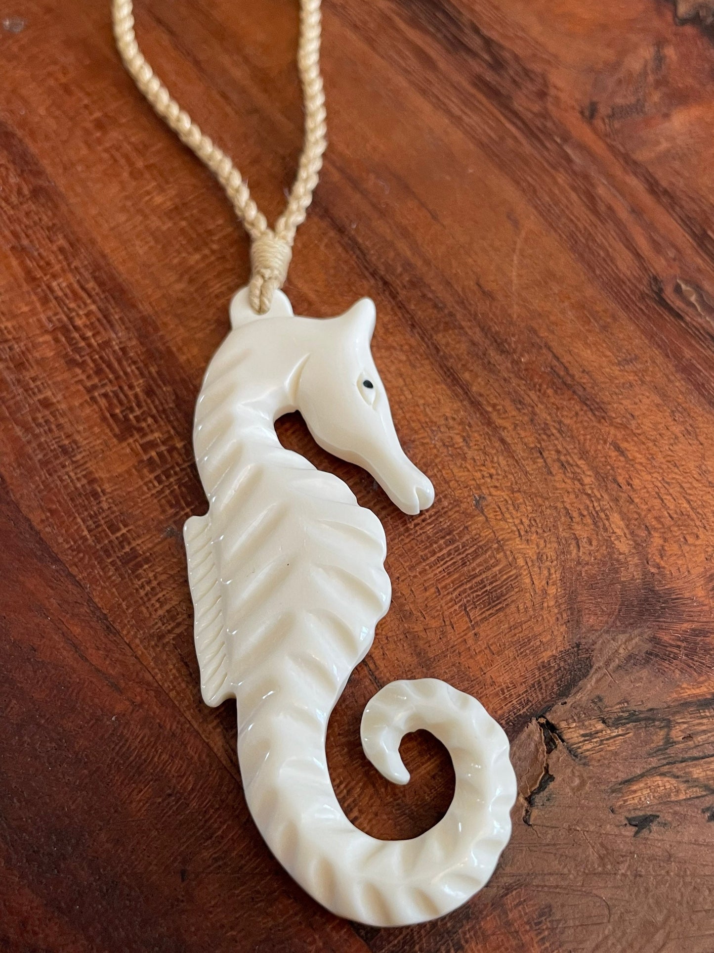 Hand Carved Buffalo Bone Seahorse Necklace – Polynesian Style