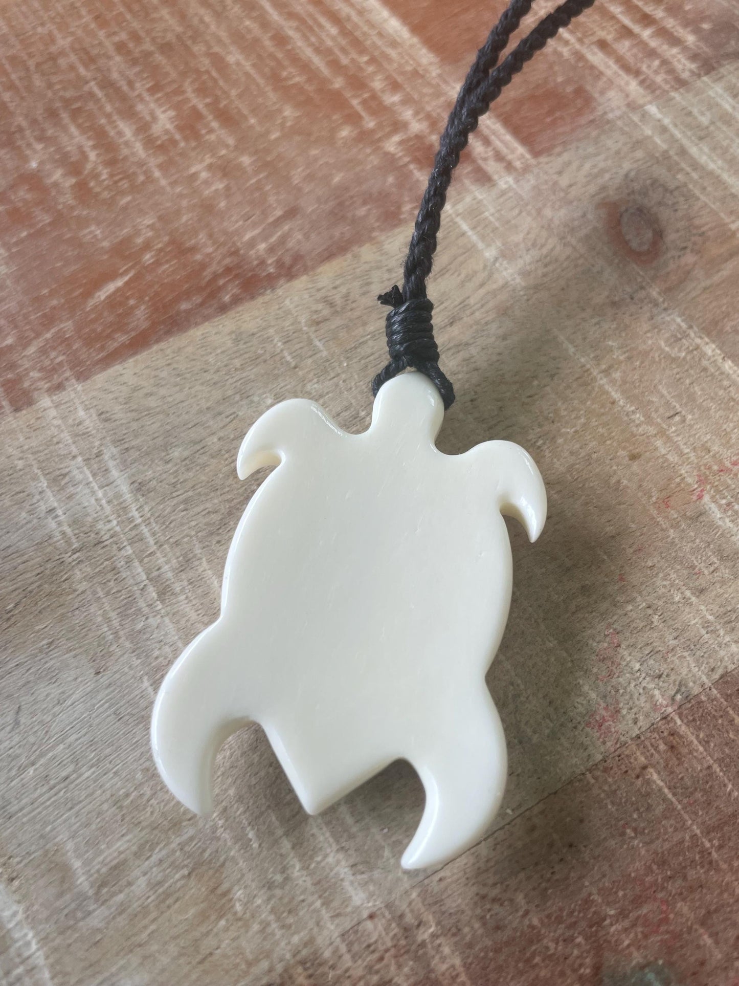 Hand Carved Buffalo Bone Sea Turtle Pendant - Adjustable Boho Necklace