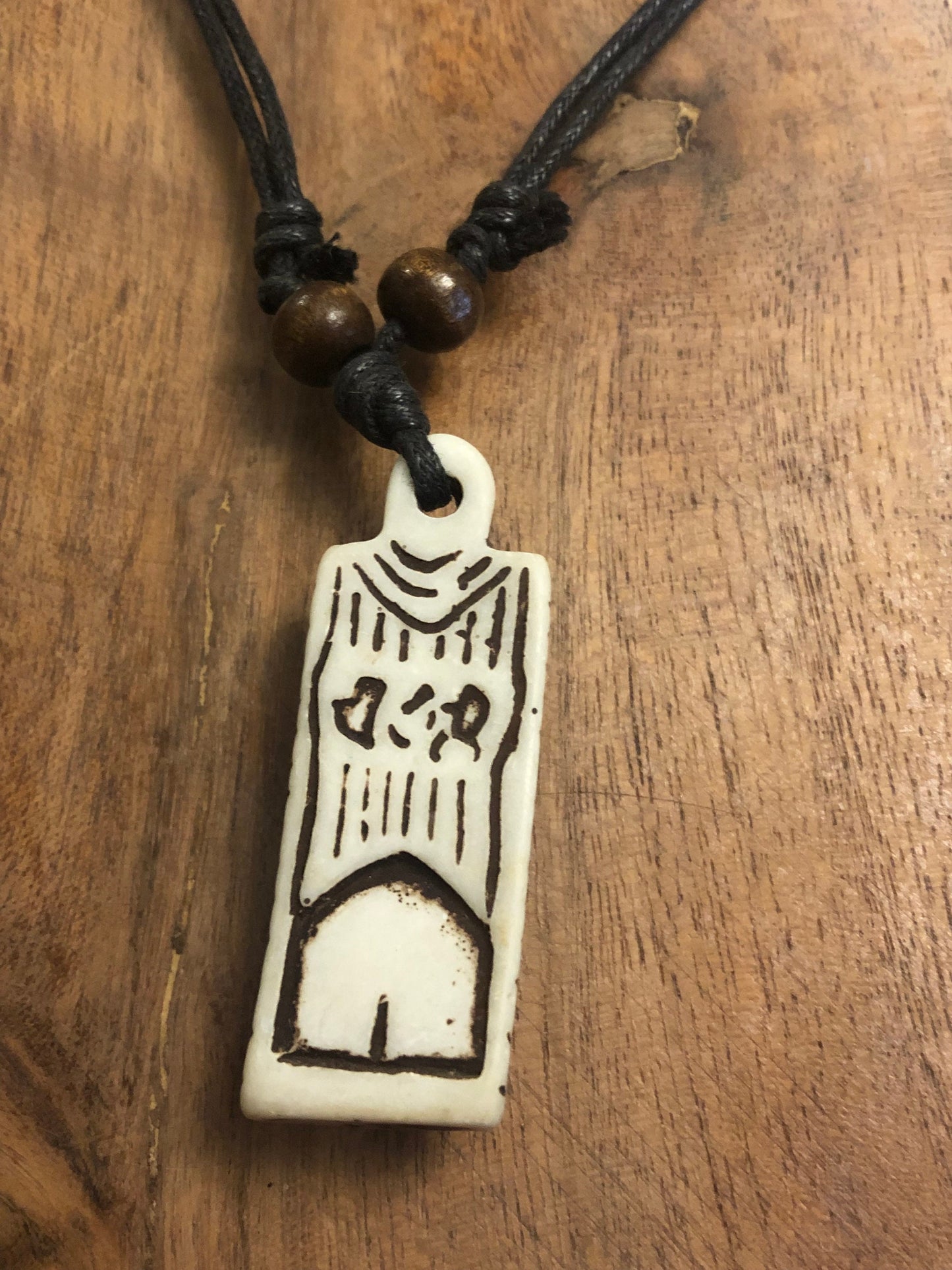 Bold Polynesian Handcrafted Bone and Resin Tiki Adjustable Necklace