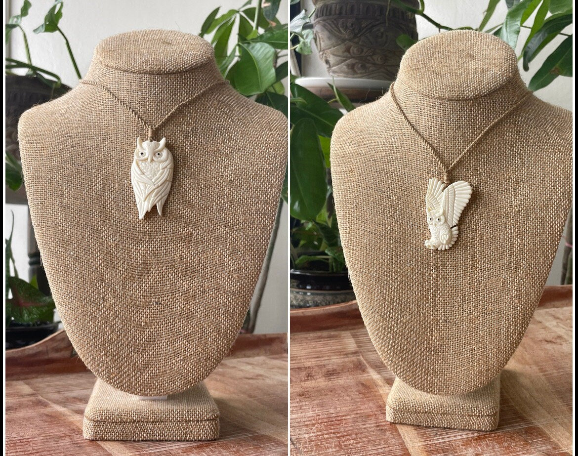 Hand Carved Bone Pueo Owl Pendant – Hawaiian Necklace