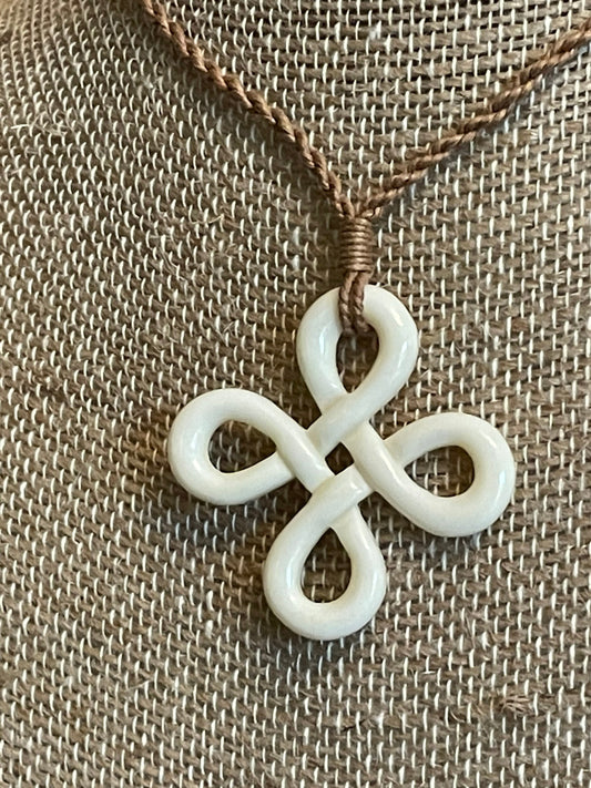 Hand Carved Bone Polynesian Necklace – Clover Cross Pendant