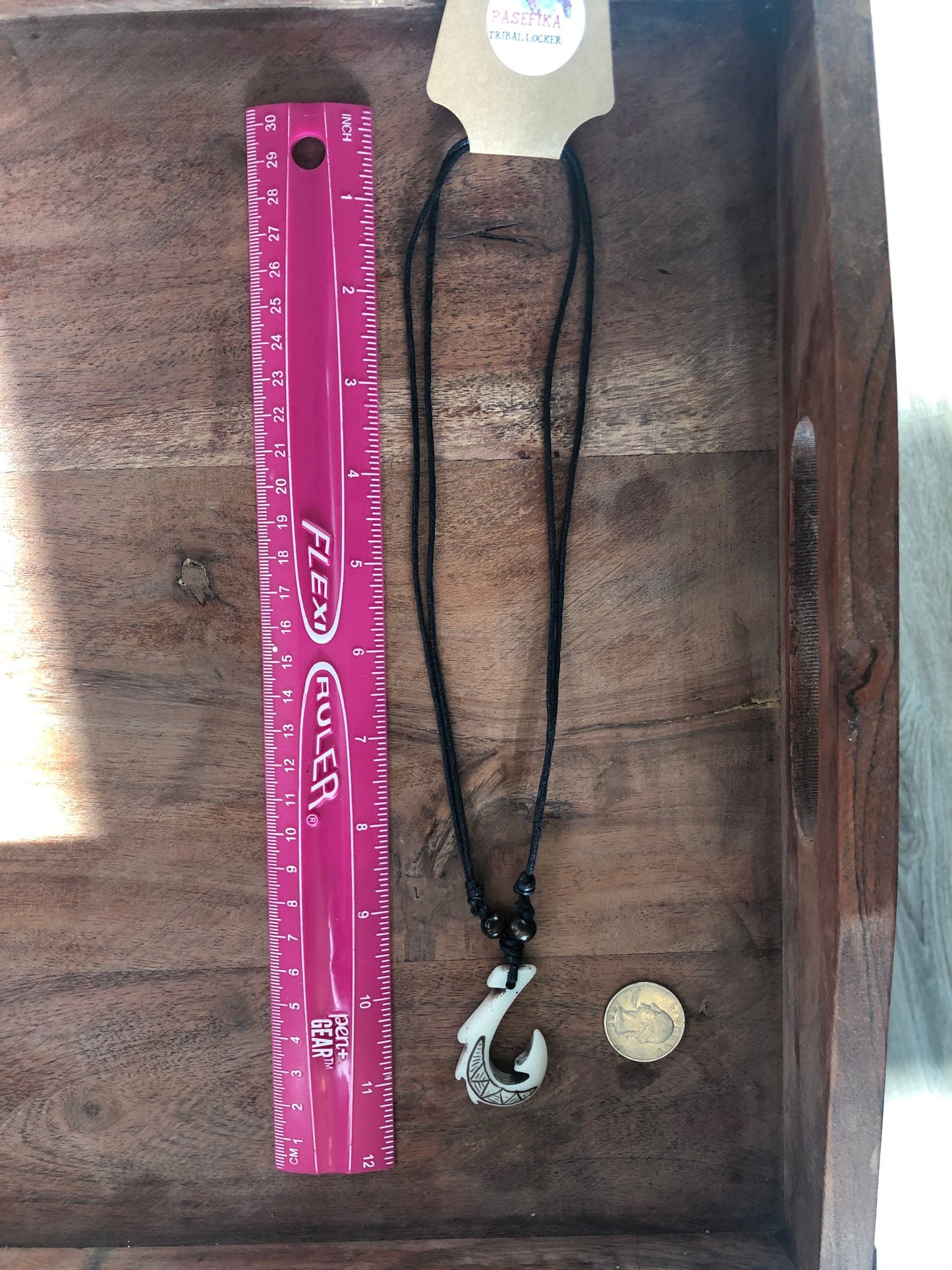 Polynesian Makau Fish Hook Necklace - Buffalo Bone & Resin
