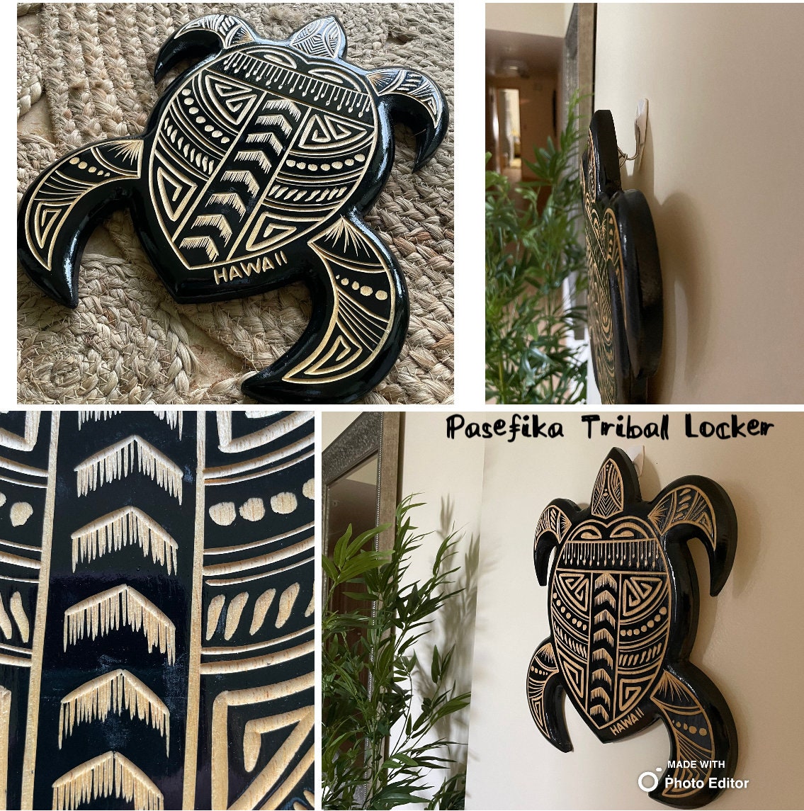 Hand Carved Wood Sea Turtle Wall Art – Polynesian Honu Decor