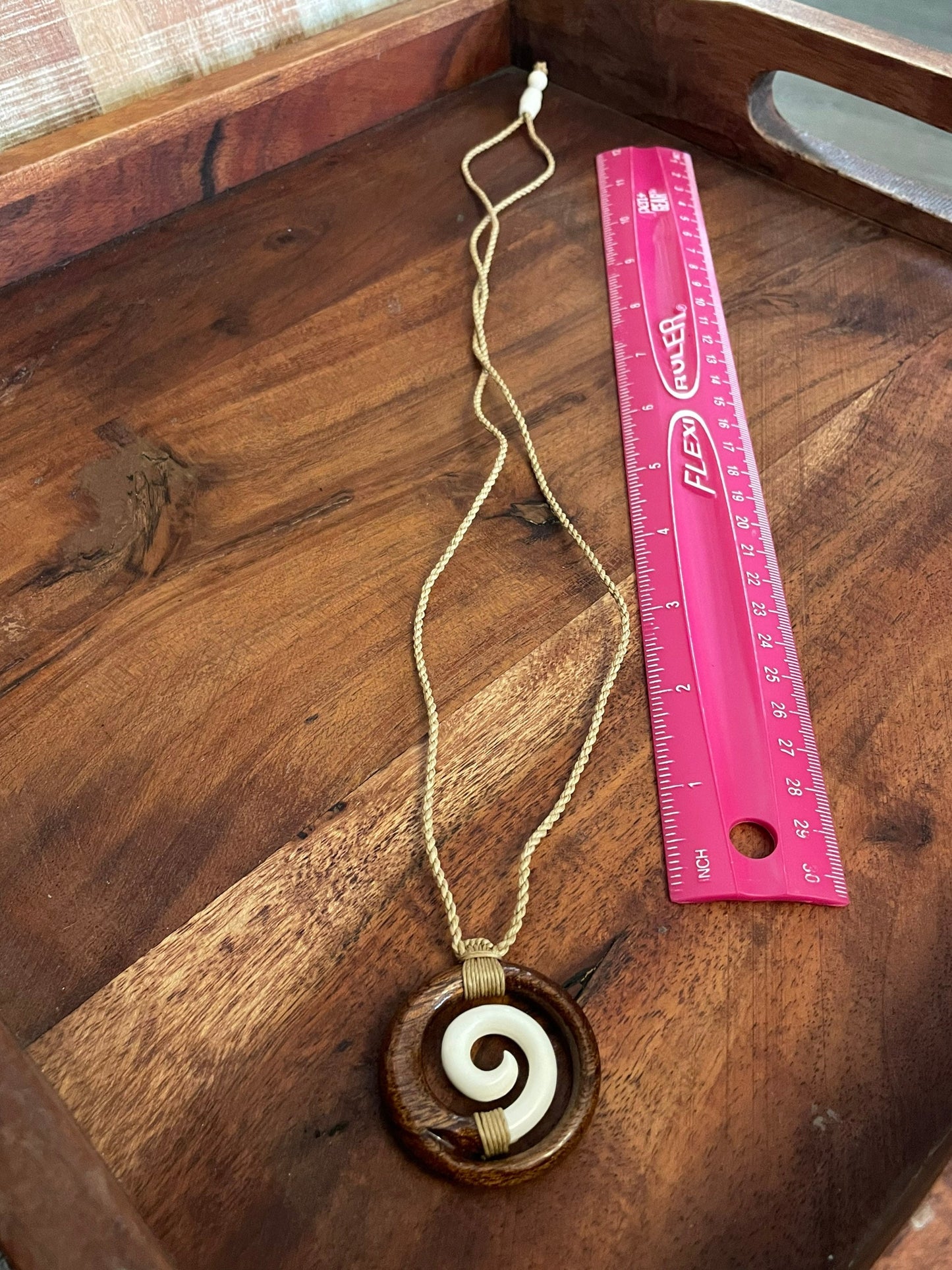 Solid Buffalo Bone and Koa Wood Adjustable Koru Necklace- Hawaiian Representation “Never Give-Up”