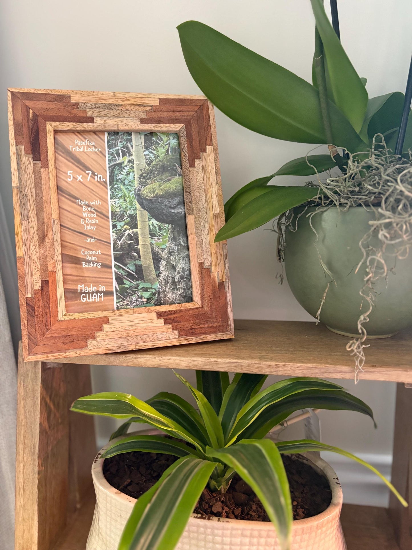 Polynesian Wood Inlay Picture Frame, Teak and Hibiscus, 5x7