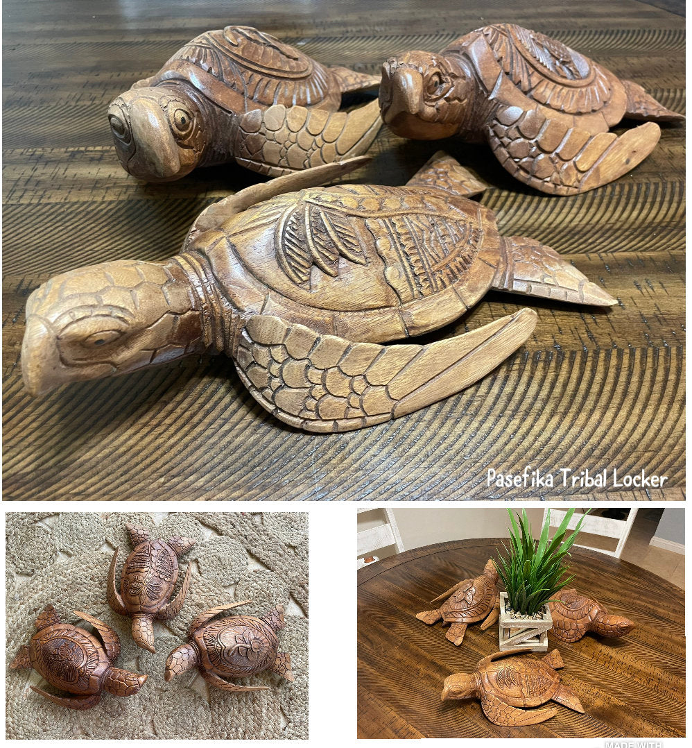 Hand Carved Wood Sea Turtle Decor, Dual Turtle Design, 12 inch