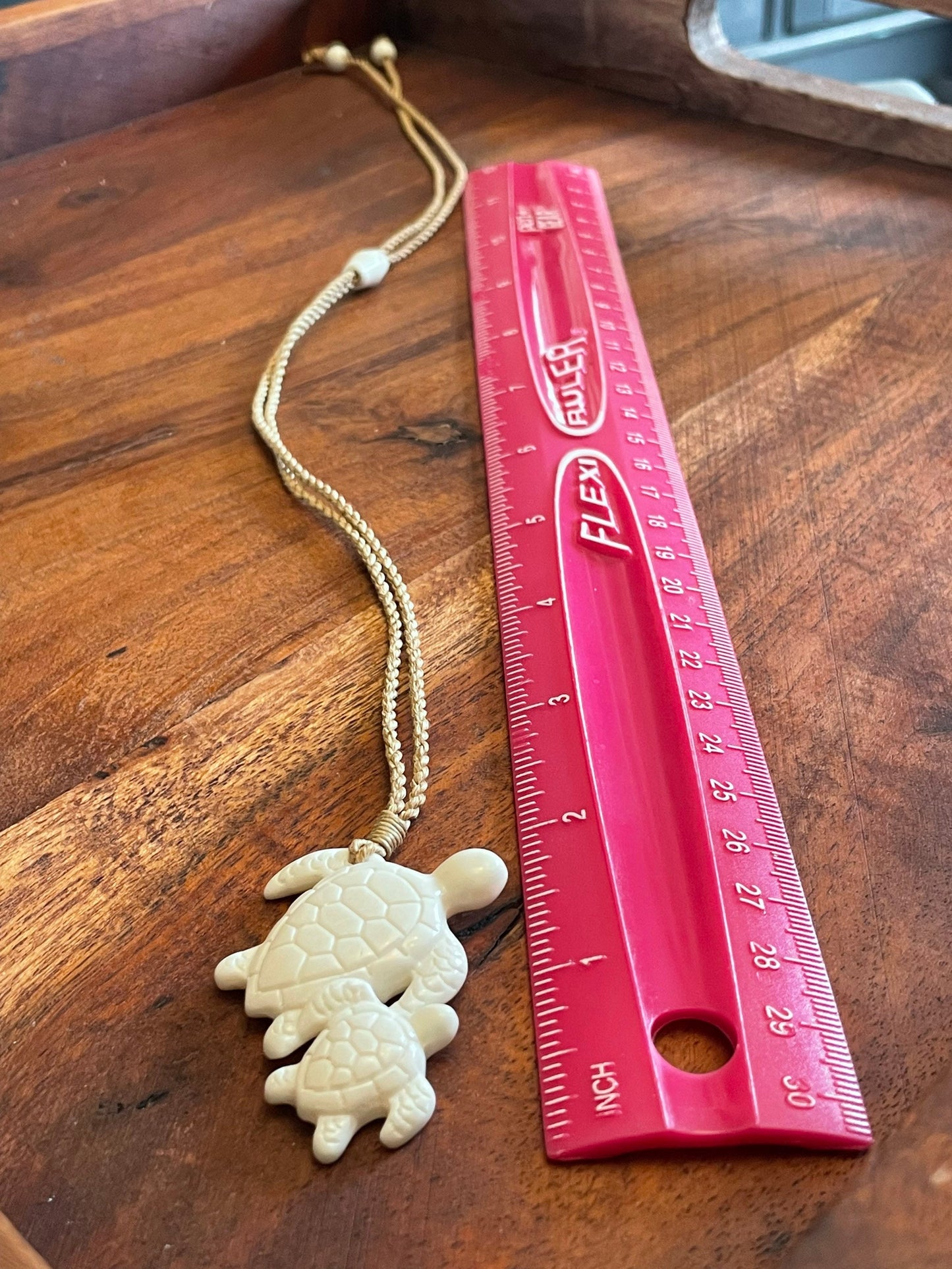 Momma and Baby Sea Turtle Duo Hand Carved Solid Bone Adjustable Necklace