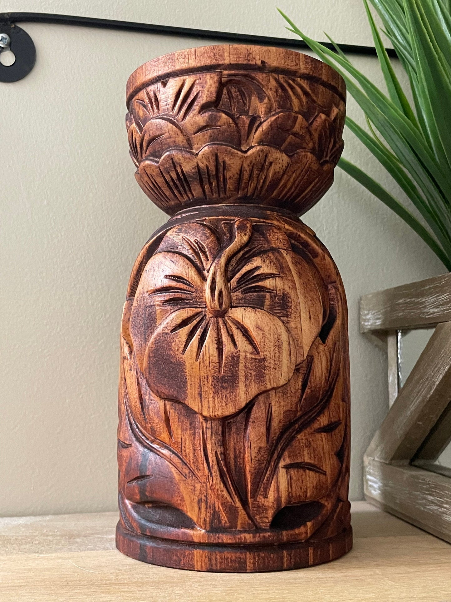 Chamorro Latte Stone Decor - Hand Carved Albesia Wood, Guam Souvenir