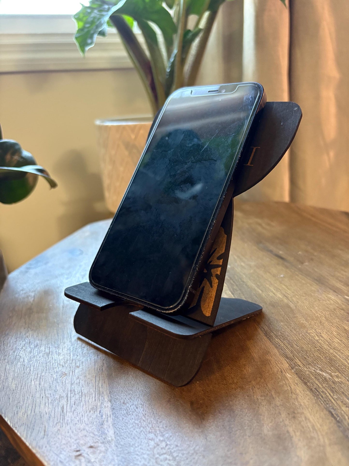 Customizable Micronesian, Polynesian Latte Stone Cell Phone Holder: Engraved Hibiscus Design