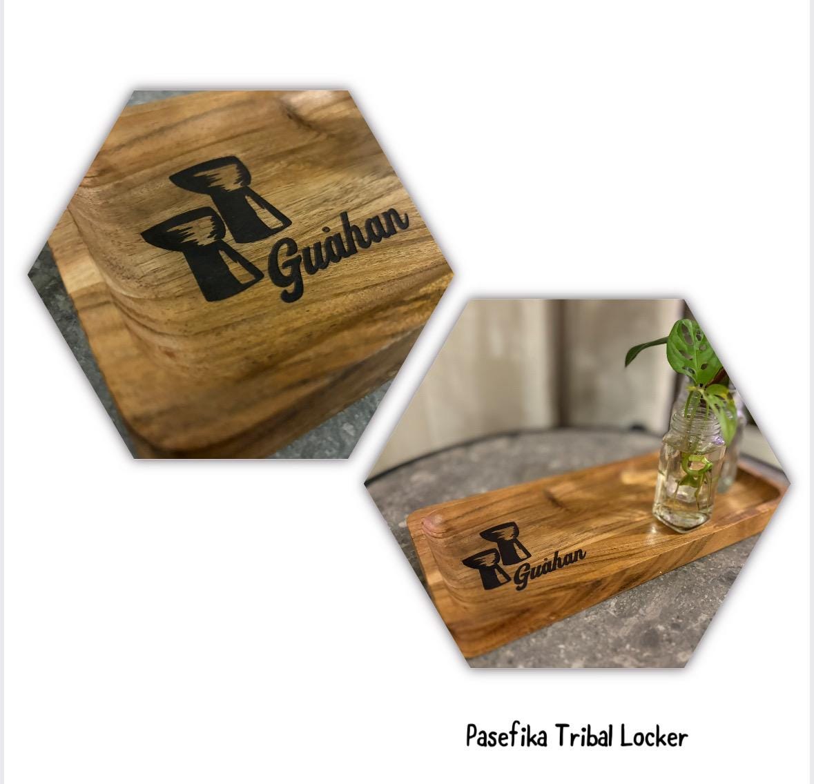 Chamorro Latte Stone Teak Tray: Guahan Engraved Wood Dish