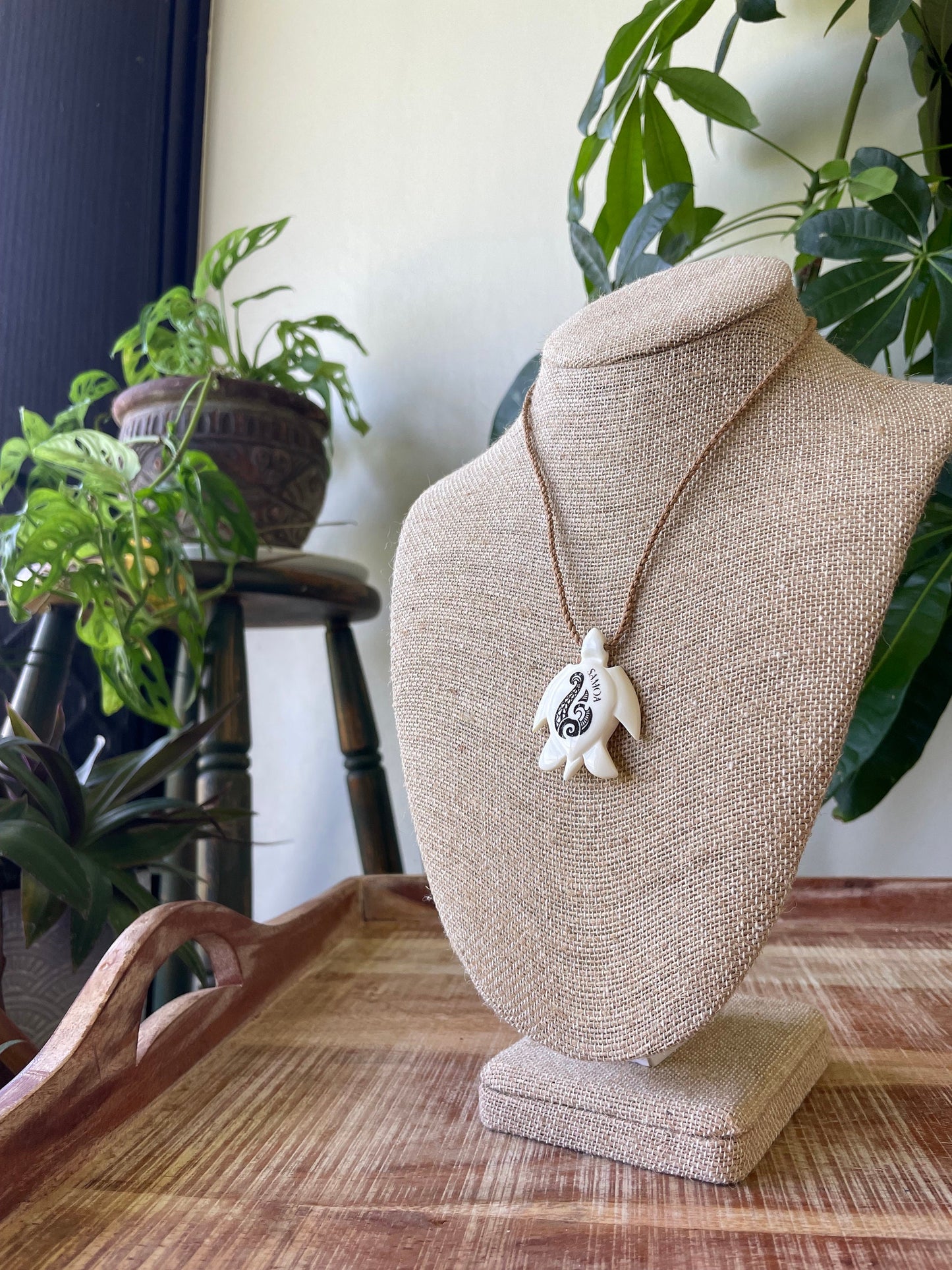 14” Adjustable Solid Bone Handcarved and  Laser Engraved Samoa Makau (Fish Hook) Necklace - Beautiful Traditional Hawaiian Polynesian