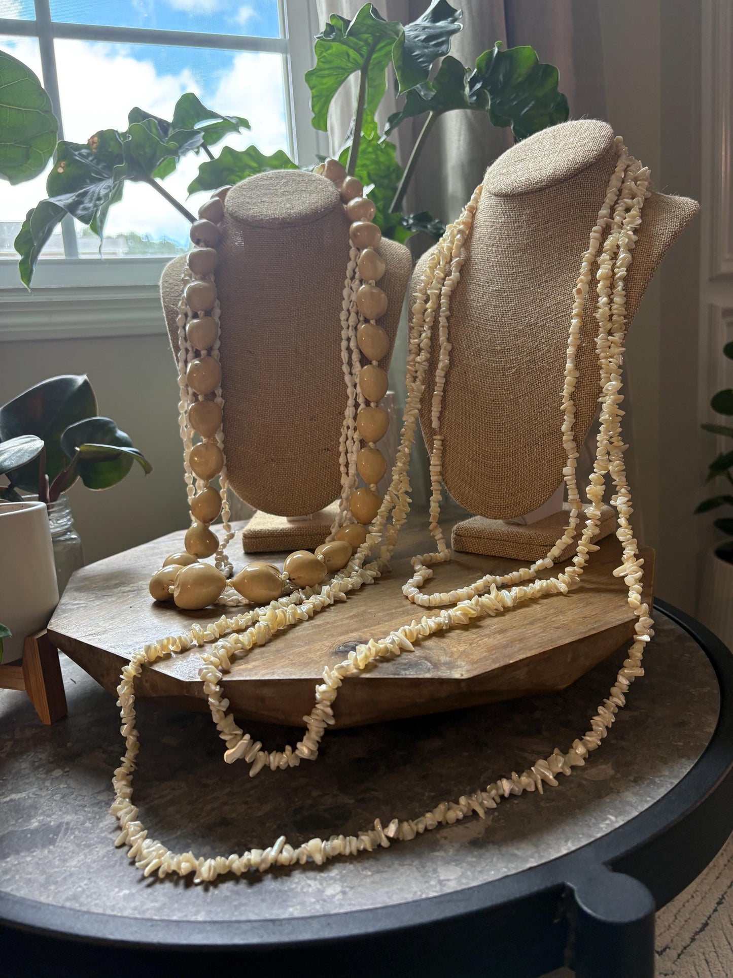 Seashell Lei Set – White & Cream, Polynesian Celebration Leis (6pc)