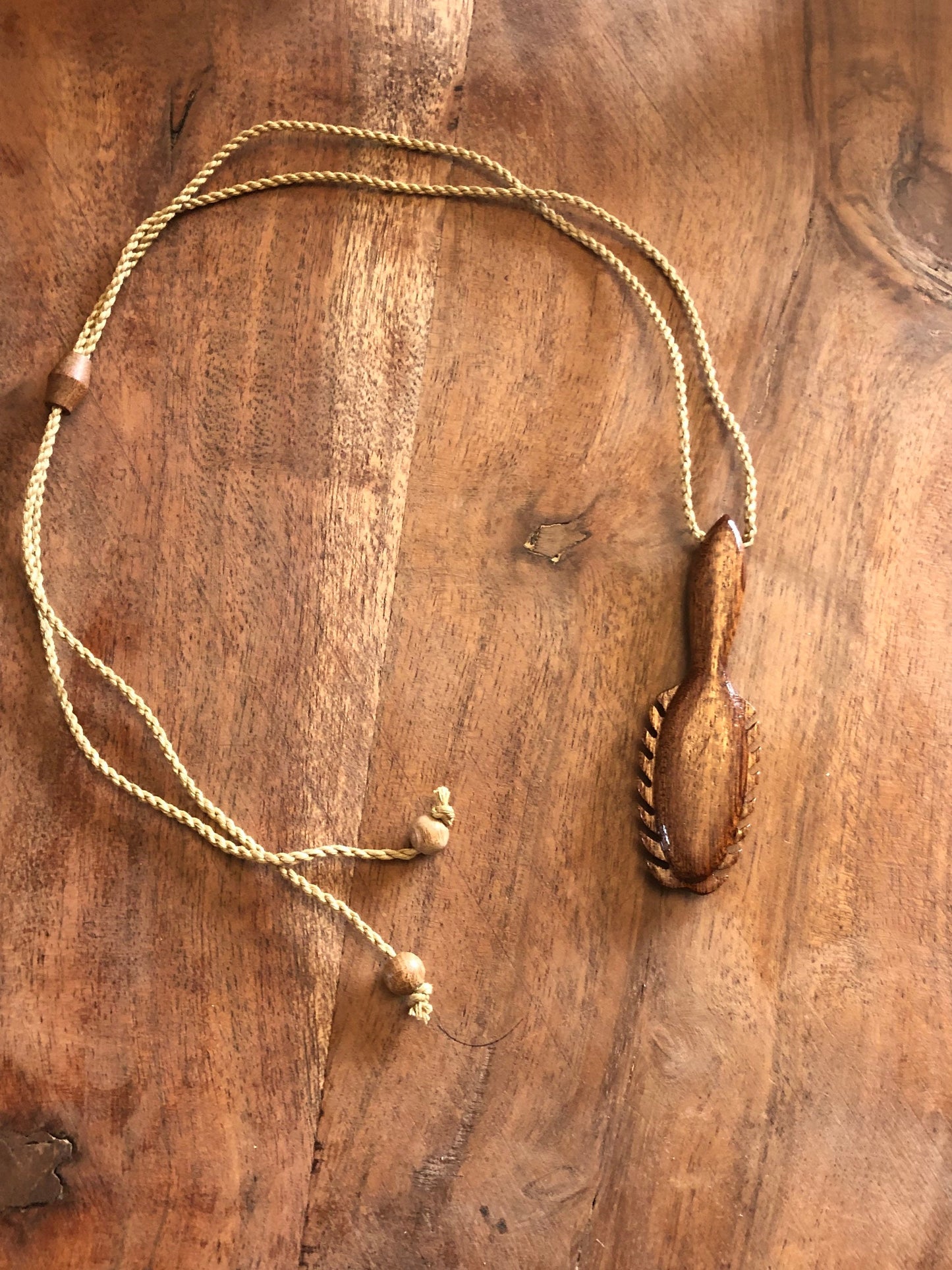 Artistically Hand-carved Solid Koa Wood Hawaiian War Club Adjustable Necklace
