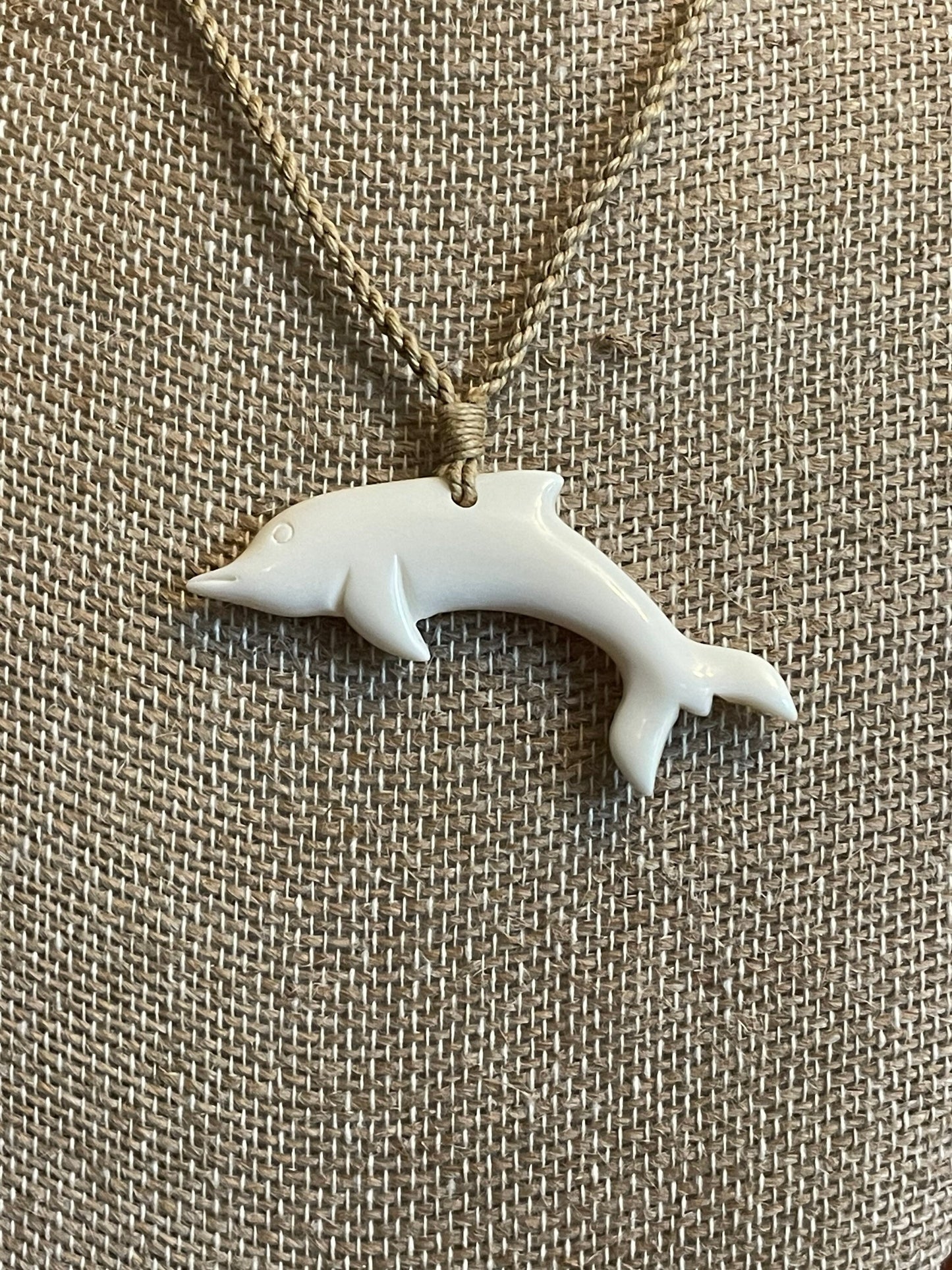 Hand Carved Bone Dolphin Necklace – Hawaiian Surfer Style Cord