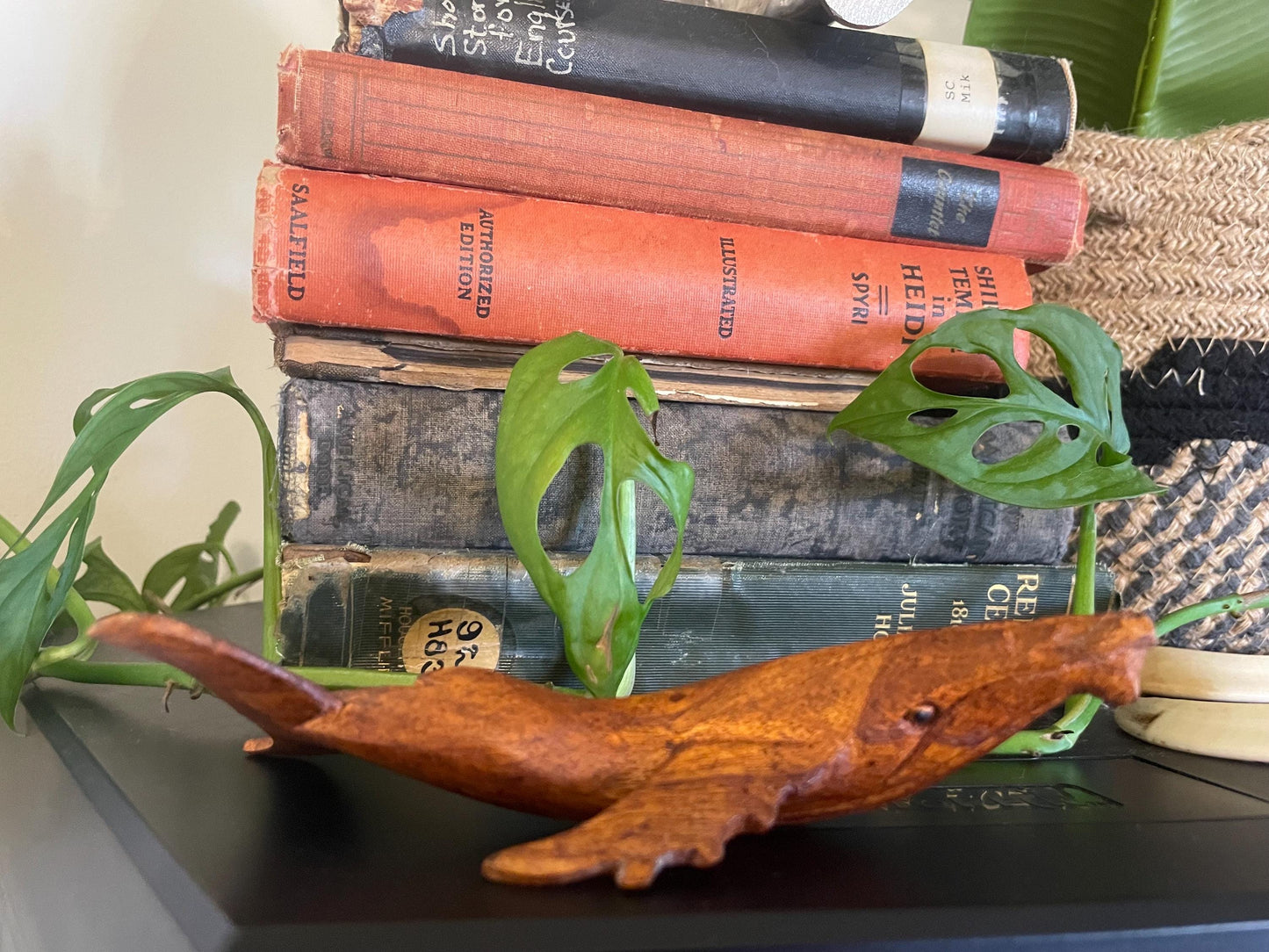 Hand Carved Hibiscus Wood Whale Figurine, Polynesian Decor