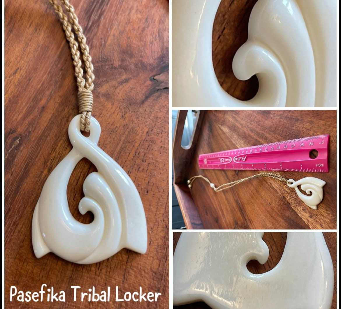 New Zealand Inspired Pikura and Koru Solid Bone Hand Carved Necklace