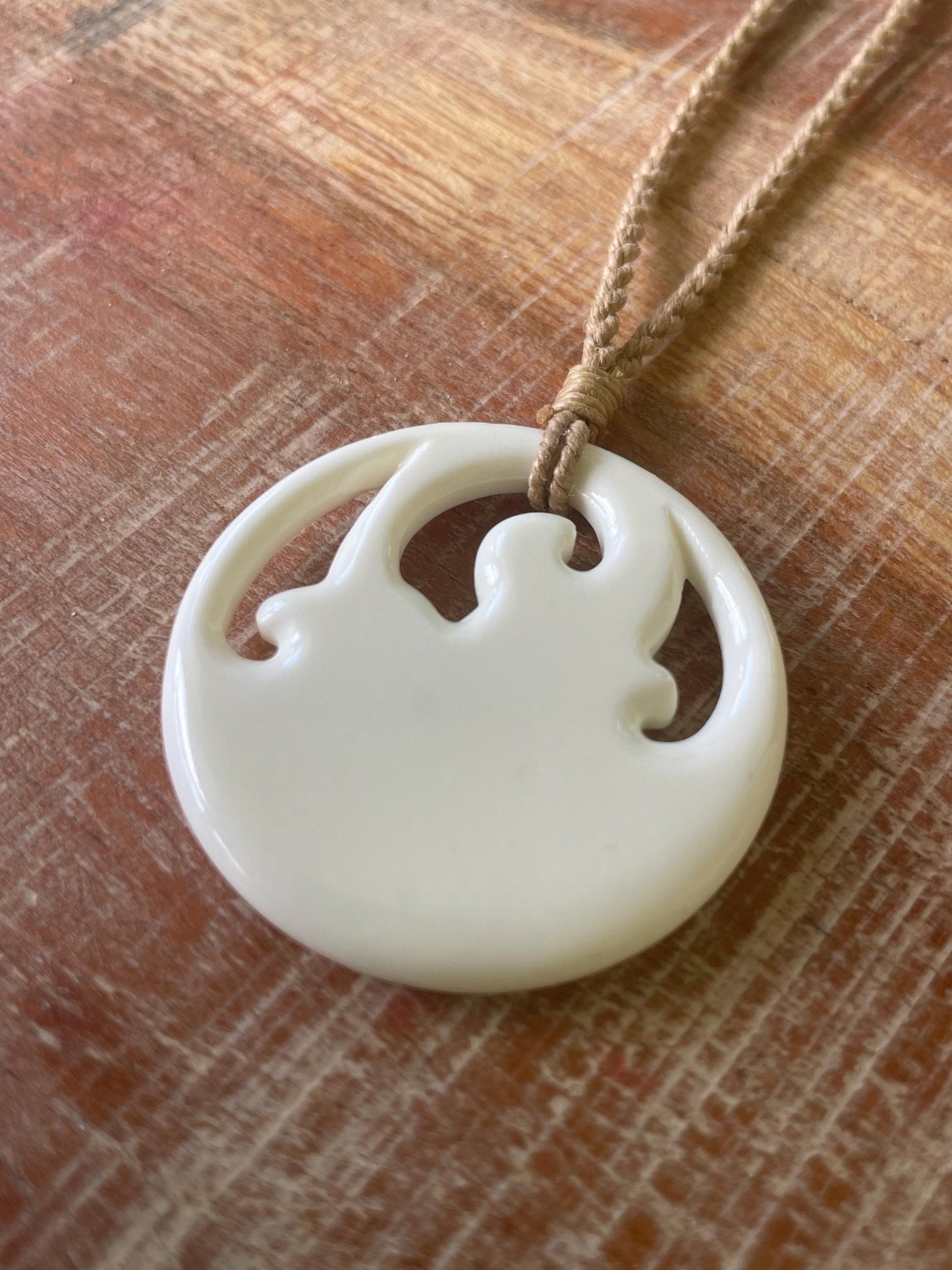 Hand Carved Bone Plumeria Necklace, Polynesian Boho Jewelry