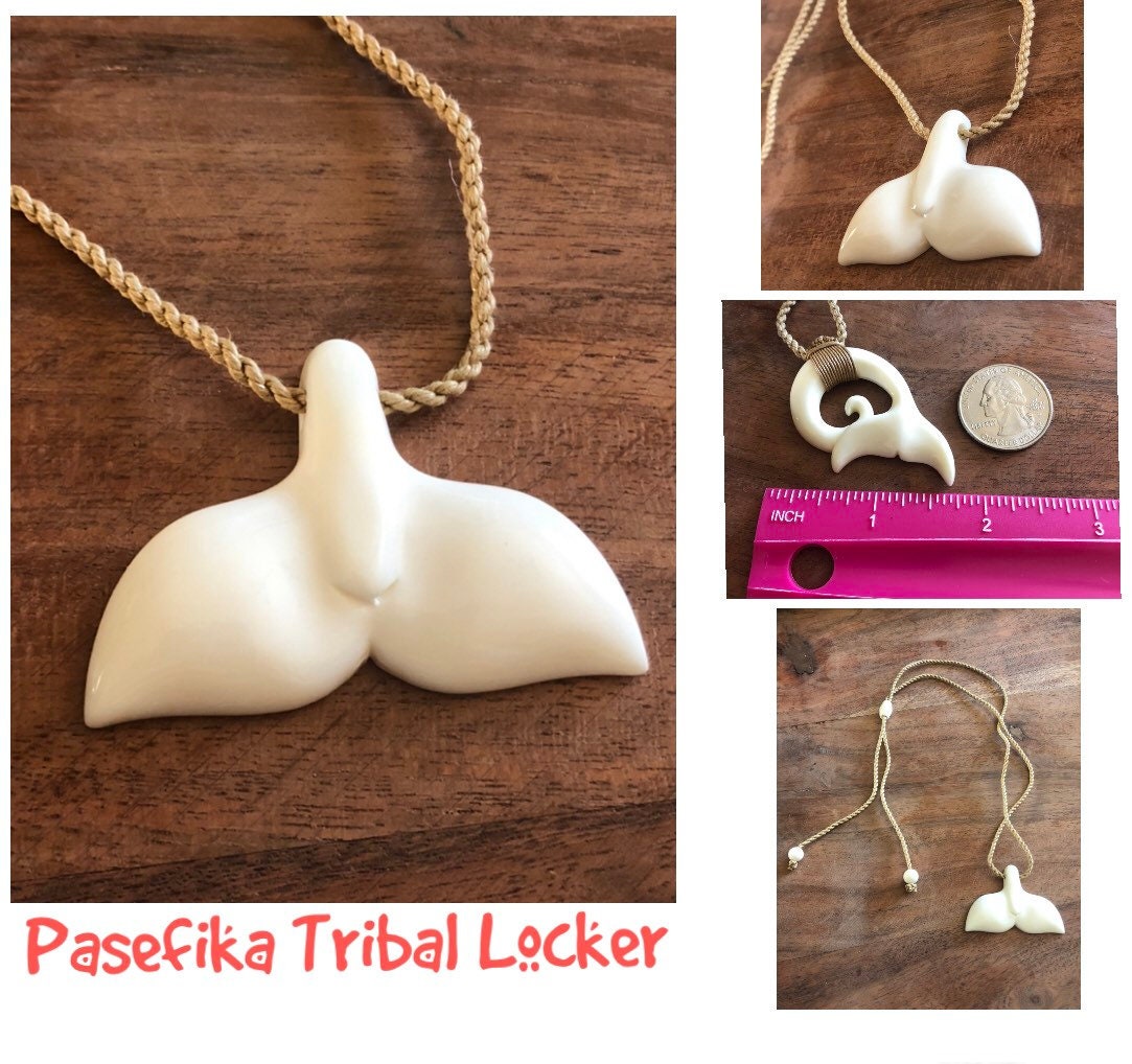 Solid Buffalo Bone Hand Carved Whale Tail Adjustable Necklace