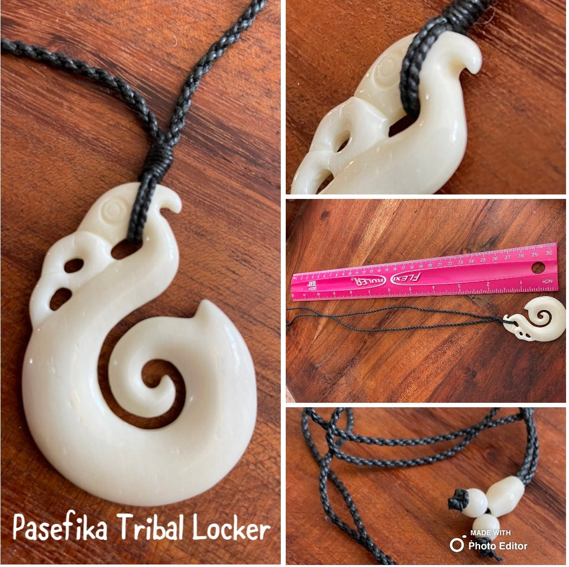 Hand Carved Buffalo Bone Fish Hook Necklace – Polynesian Makau Koru