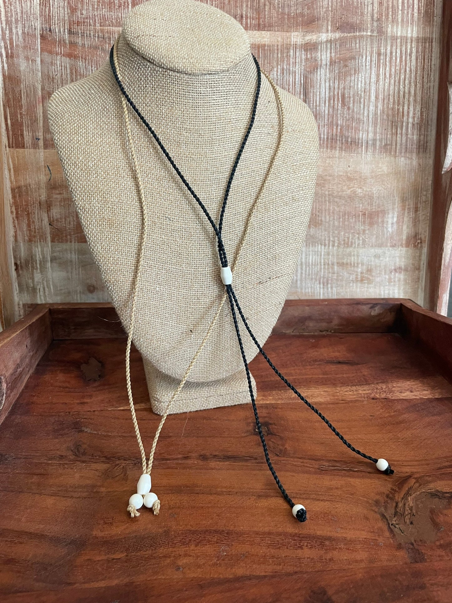 Replacement Hemp Surfer Cord with Solid Bone Beads- Adjustable Beads for Length