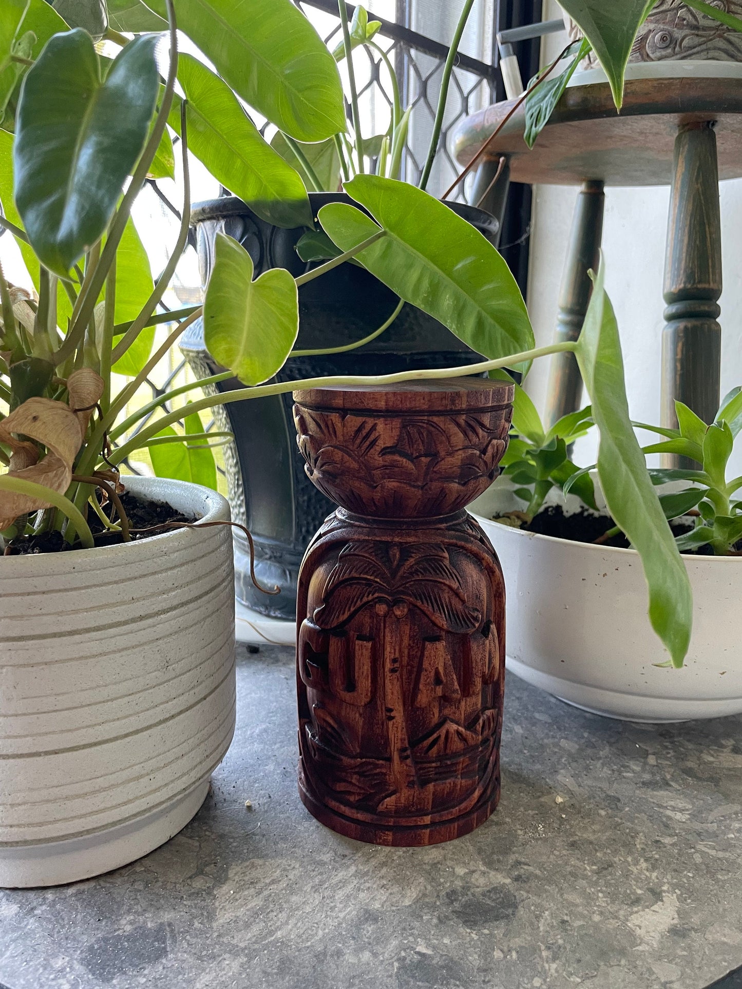 Chamorro Latte Stone Decor - Hand Carved Albesia Wood, Guam Souvenir