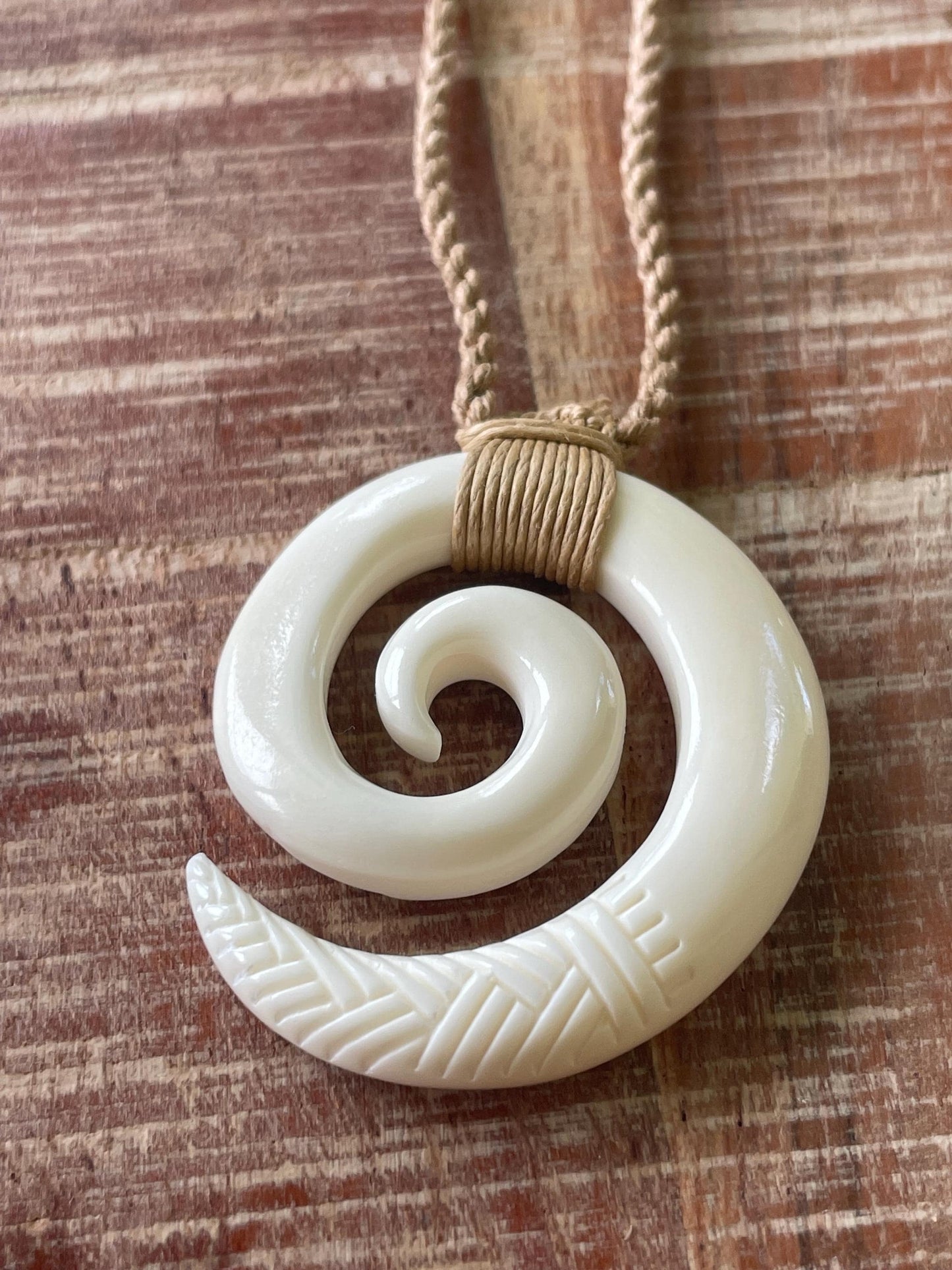 Hand Carved Buffalo Bone Koru Necklace – Maori Fern Pendant