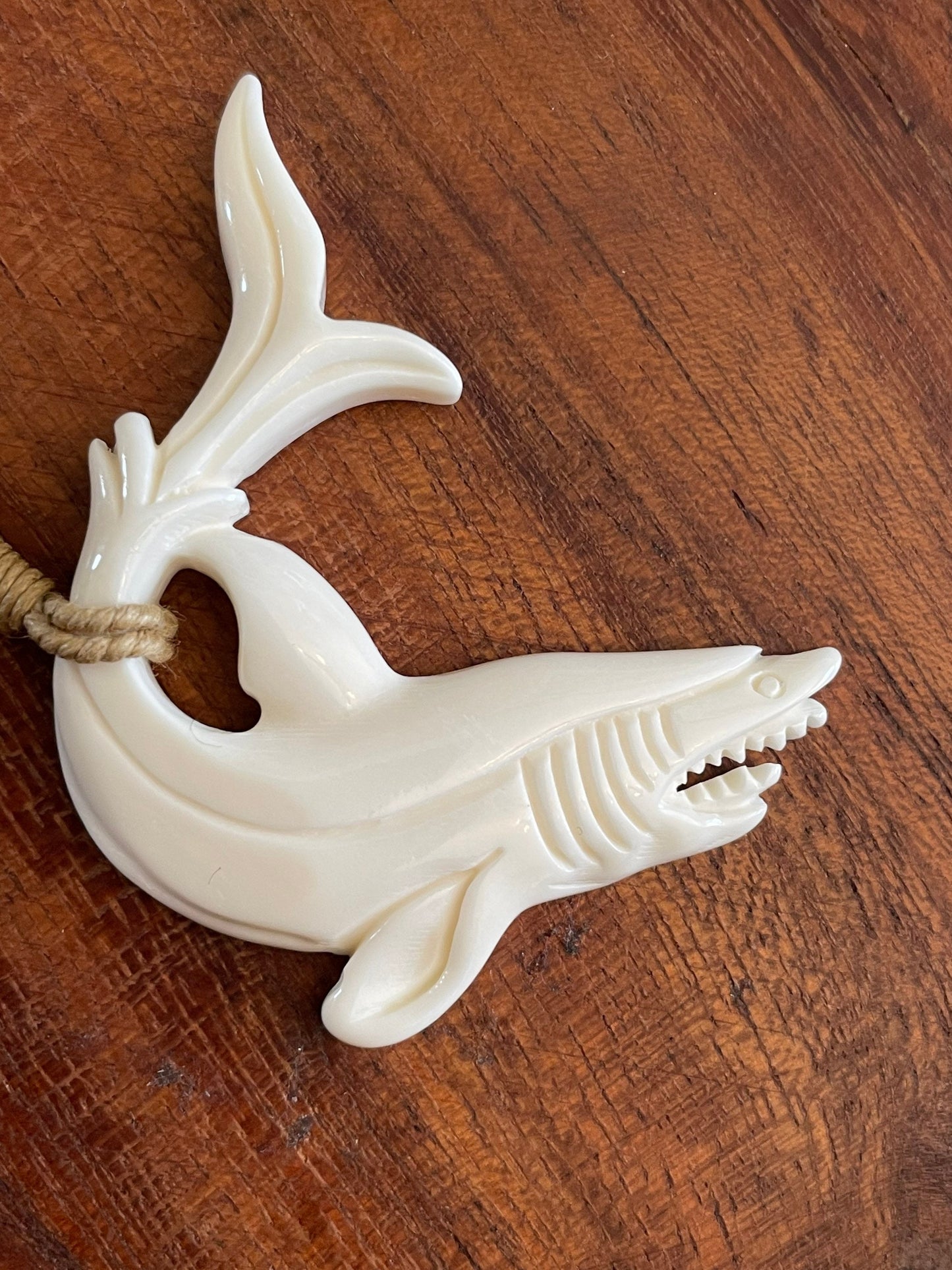 Hand Carved Buffalo Bone Shark Necklace – Polynesian Surfer Cord Pendant