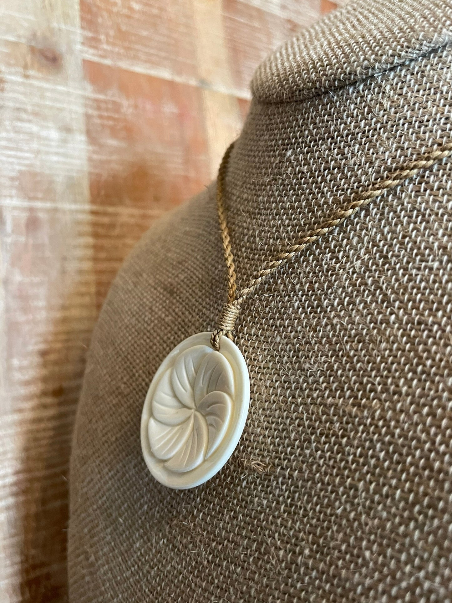 Hand Carved Buffalo Bone Plumeria Necklace, Hawaiian Boho Jewelry