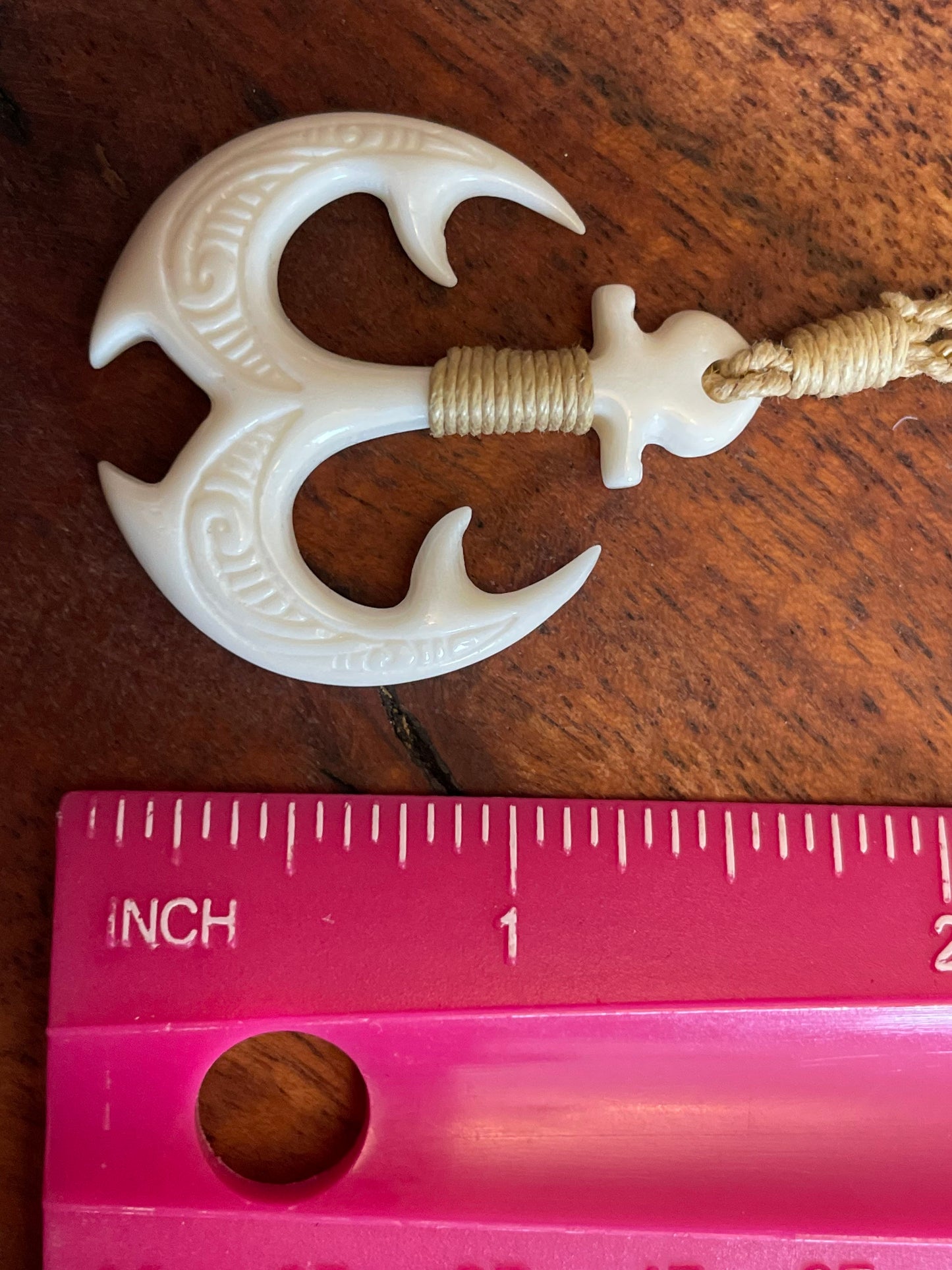 Security Anchor - Hand Carved and Engraved Solid Bone Anchor Adjustable Necklace- Protection