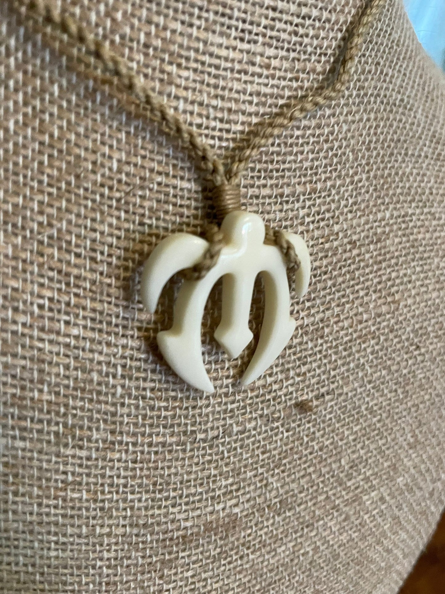 Triton Sea Turtle Hand Carved from Solid Buffalo Bone & Wrapped on Adjustable Surfer Cord