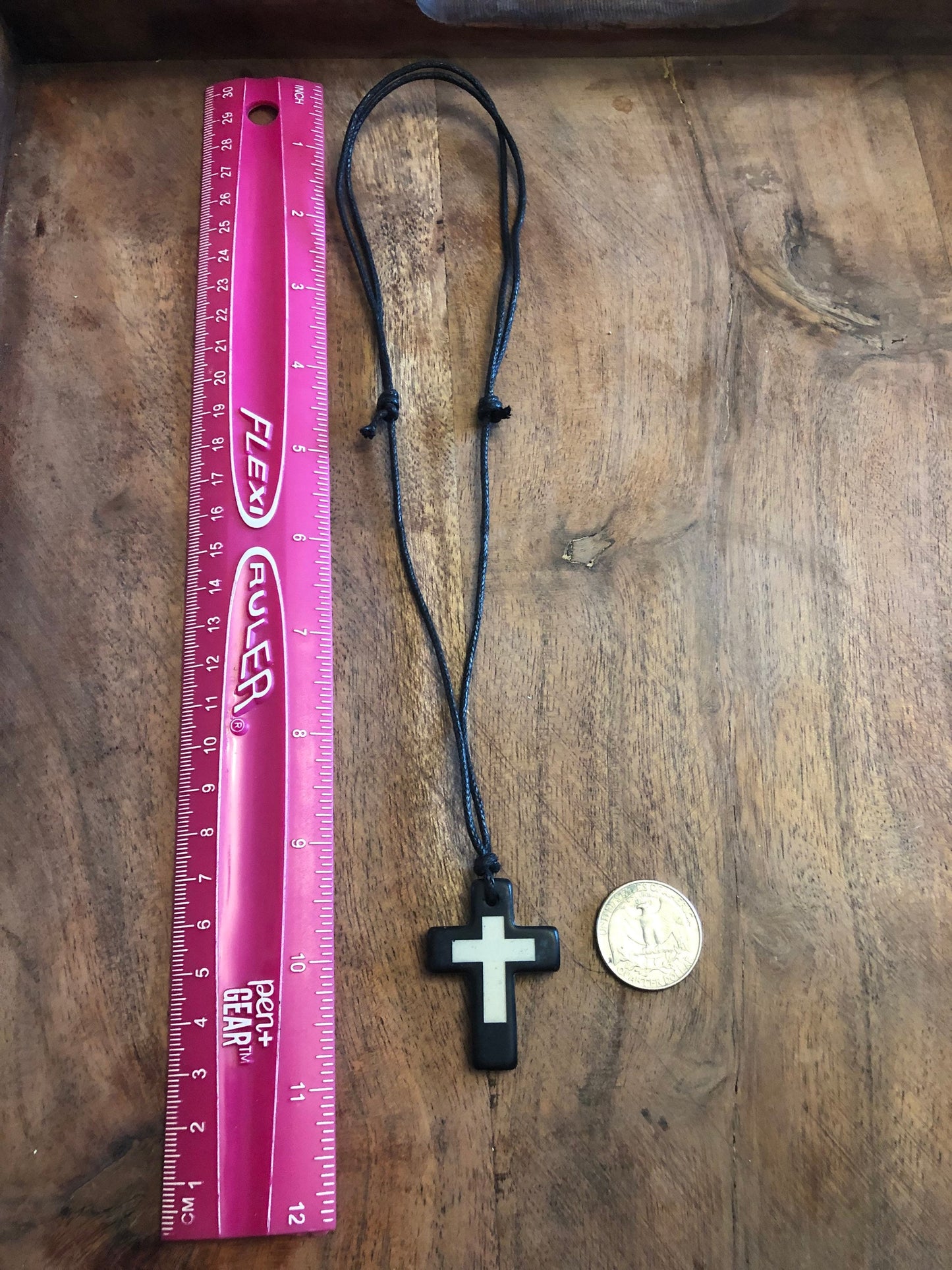 Christian Bone and Resin Cross Adjustable Necklace Polynesian Handcrafted Surfer Style