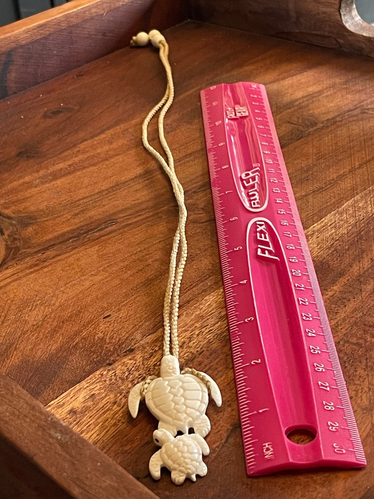 Sweet Pair of Polynesian Sea Turtles Carved from Solid Bone Adjustable Necklace