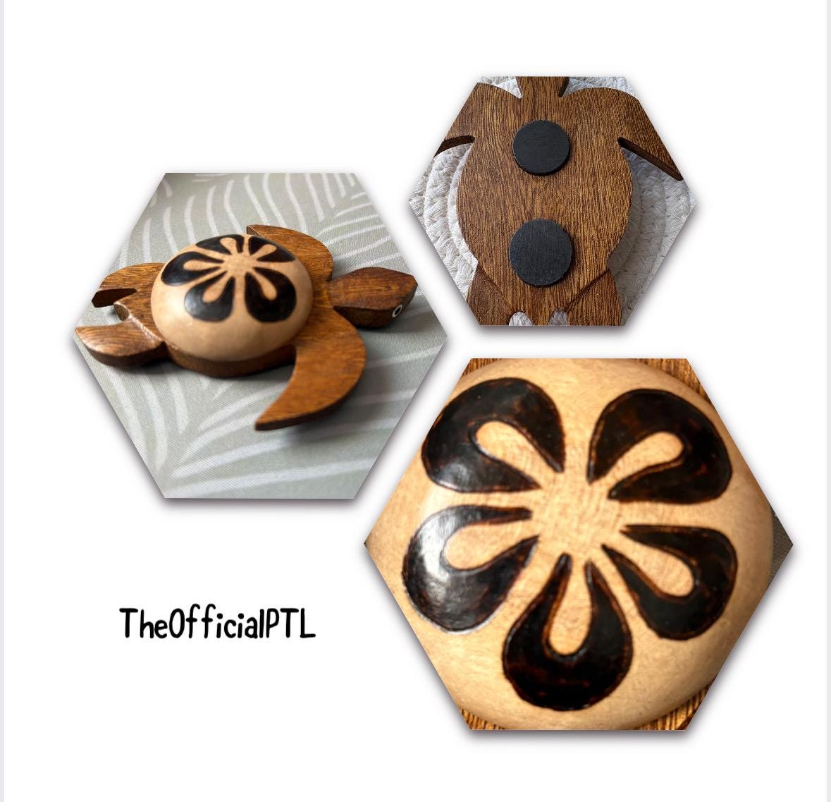 Extra-Large Handmade Wood Honu  4.5” Magnet - Hawaiian, Polynesian, Micronesian Sea Turtle Fridge Decor