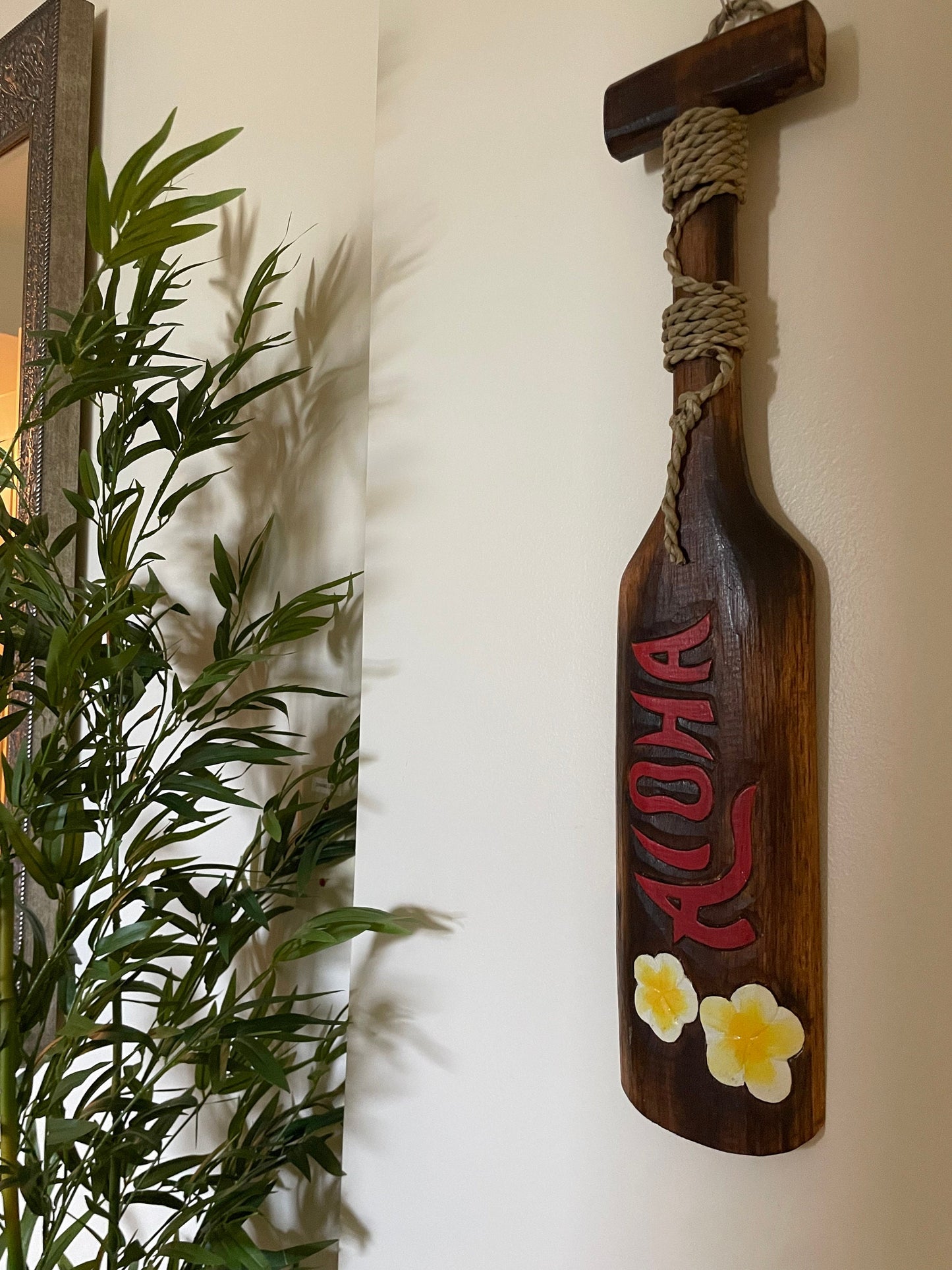 Solid Wood Hand Carved and Painted Aloha Hawaiian Paddle Wall Art