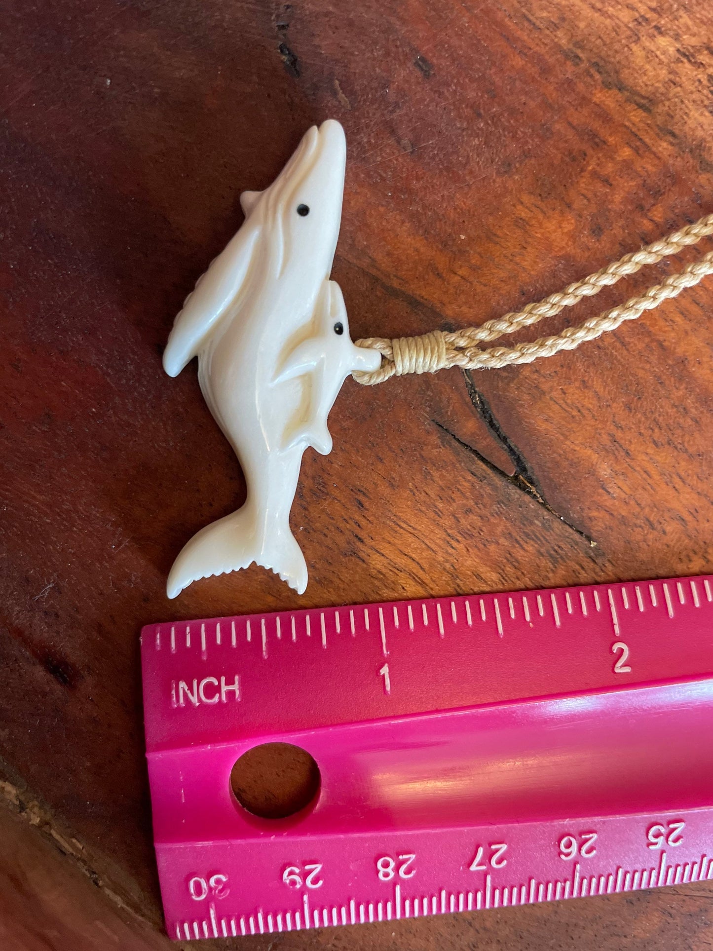 Hand Carved Bone Whale Necklace, Polynesian Mother and Baby