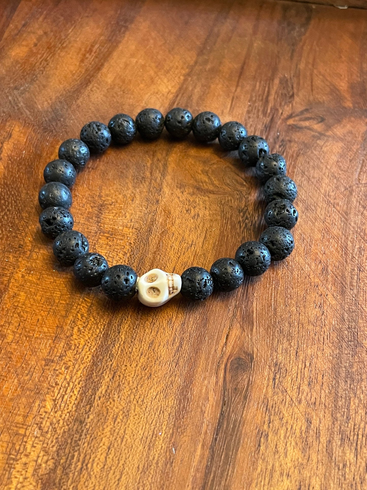 Unique Authentic Lava Bead Skull Elastic Bracelets in Multiple Colors