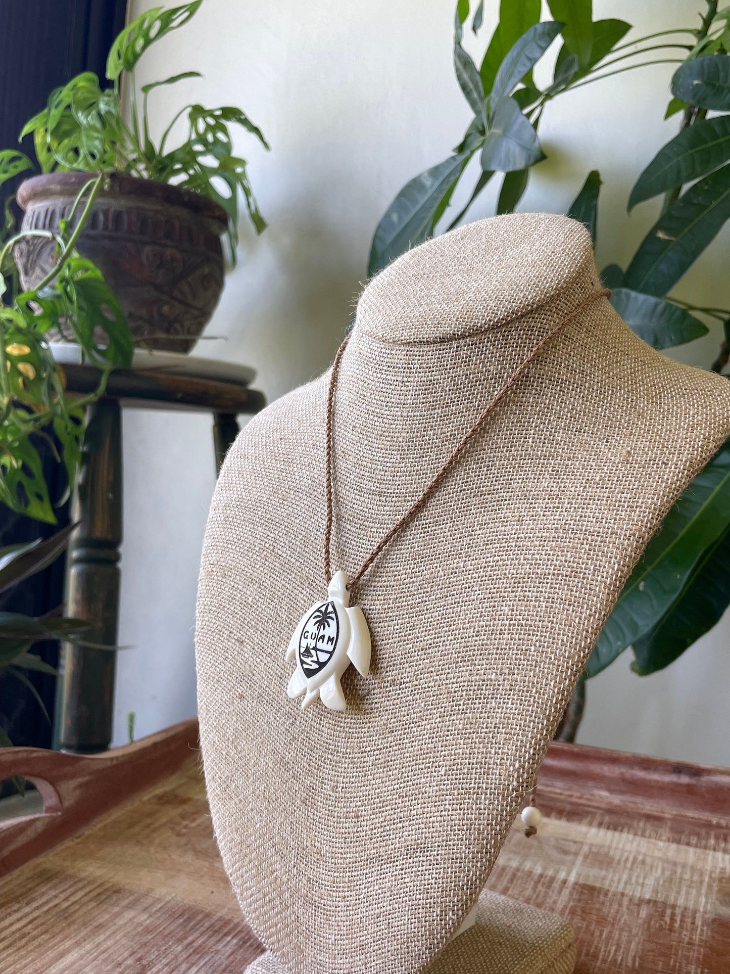 Handcarved Bone Guam Flag Sea Turtle Necklace – Adjustable Chamorro Jewelry