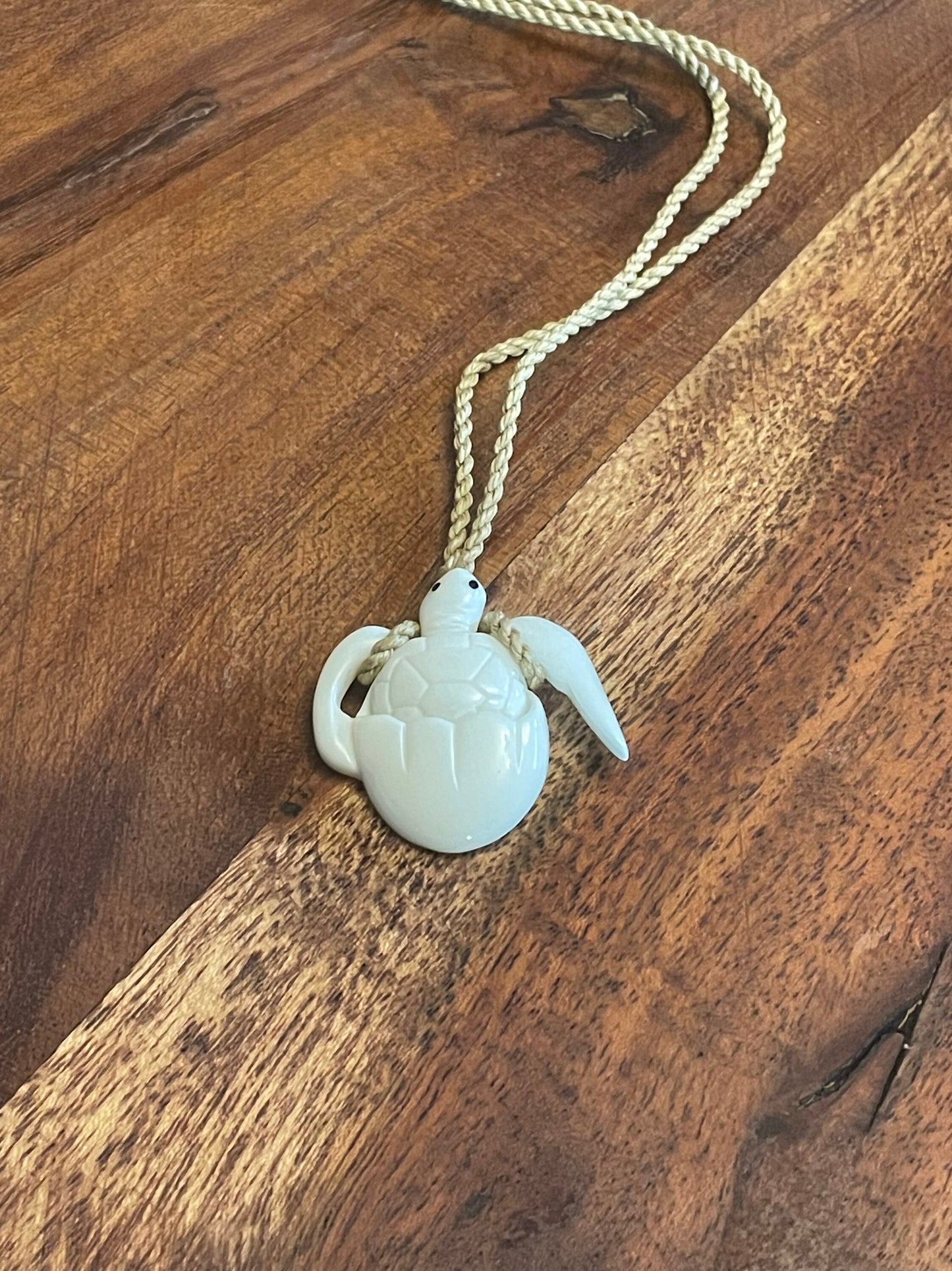 Hand Carved Buffalo Bone Sea Turtle Necklace, Honu Hatching