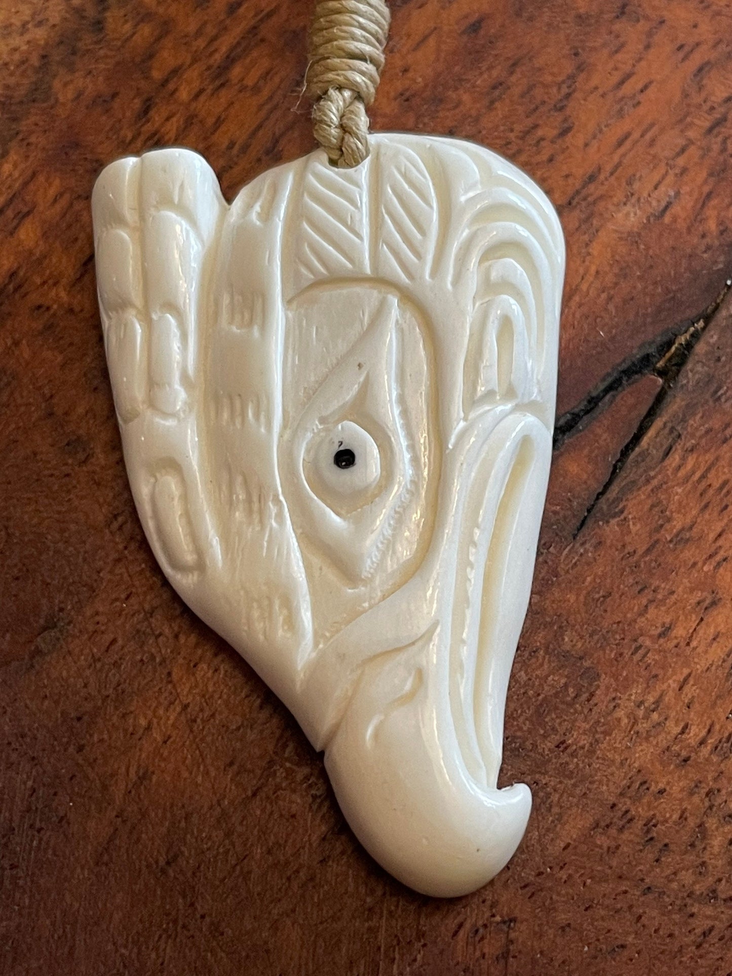 Native American Inspired Hawk or Eagle Head Hand Carved from Solid Bone - Adjustable Necklace