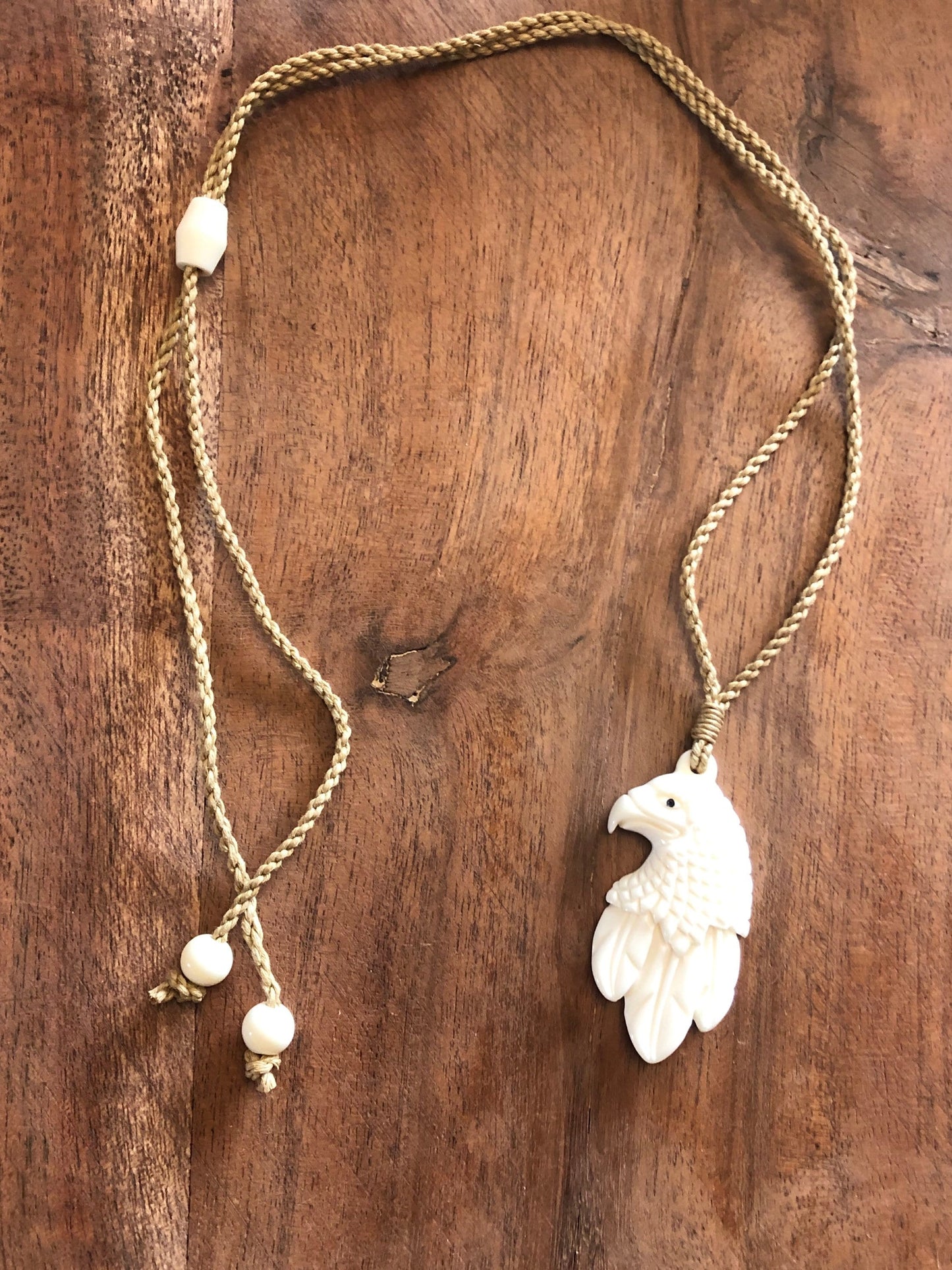 Majestic Solid Buffalo Bone Handcarved Eagle/Hawk  Adjustable Necklace